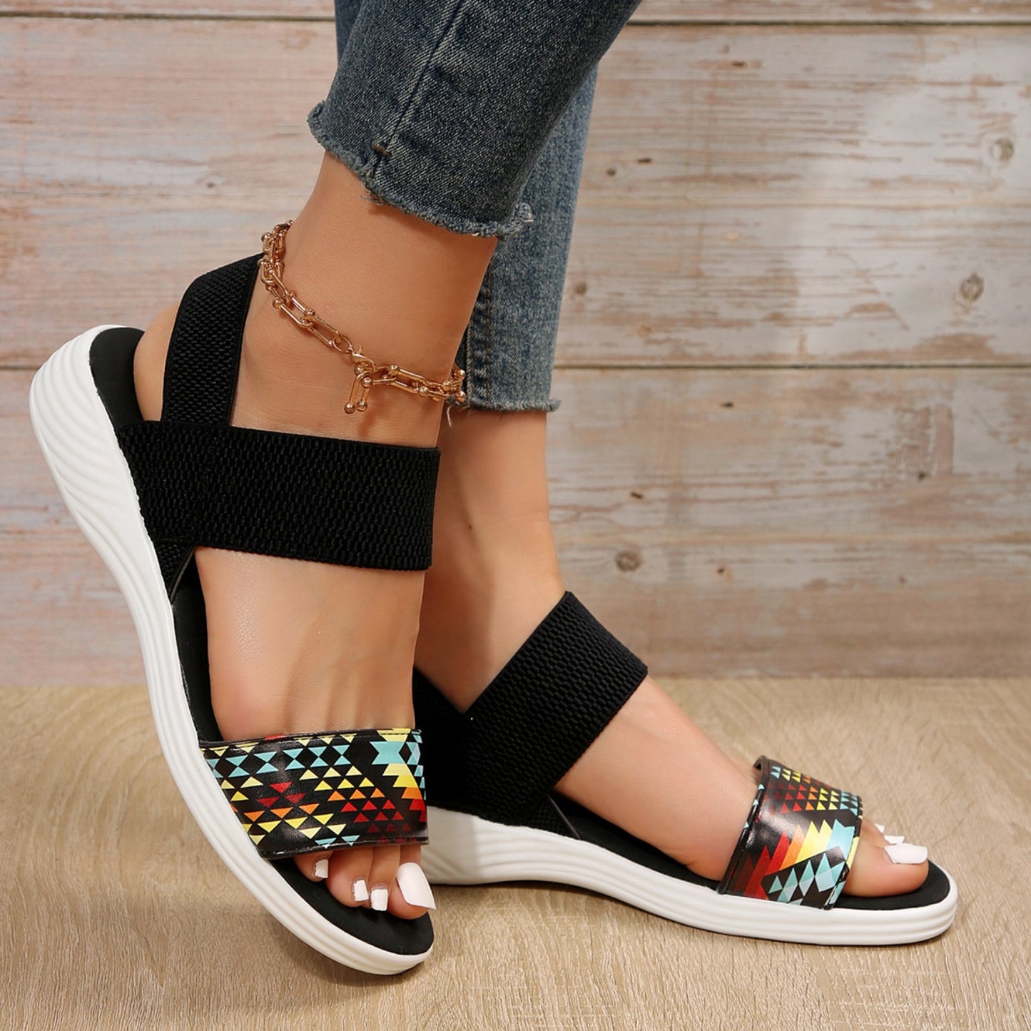 PU Leather Open Toe Low Heel Sandals-VMA Specialties Boutique