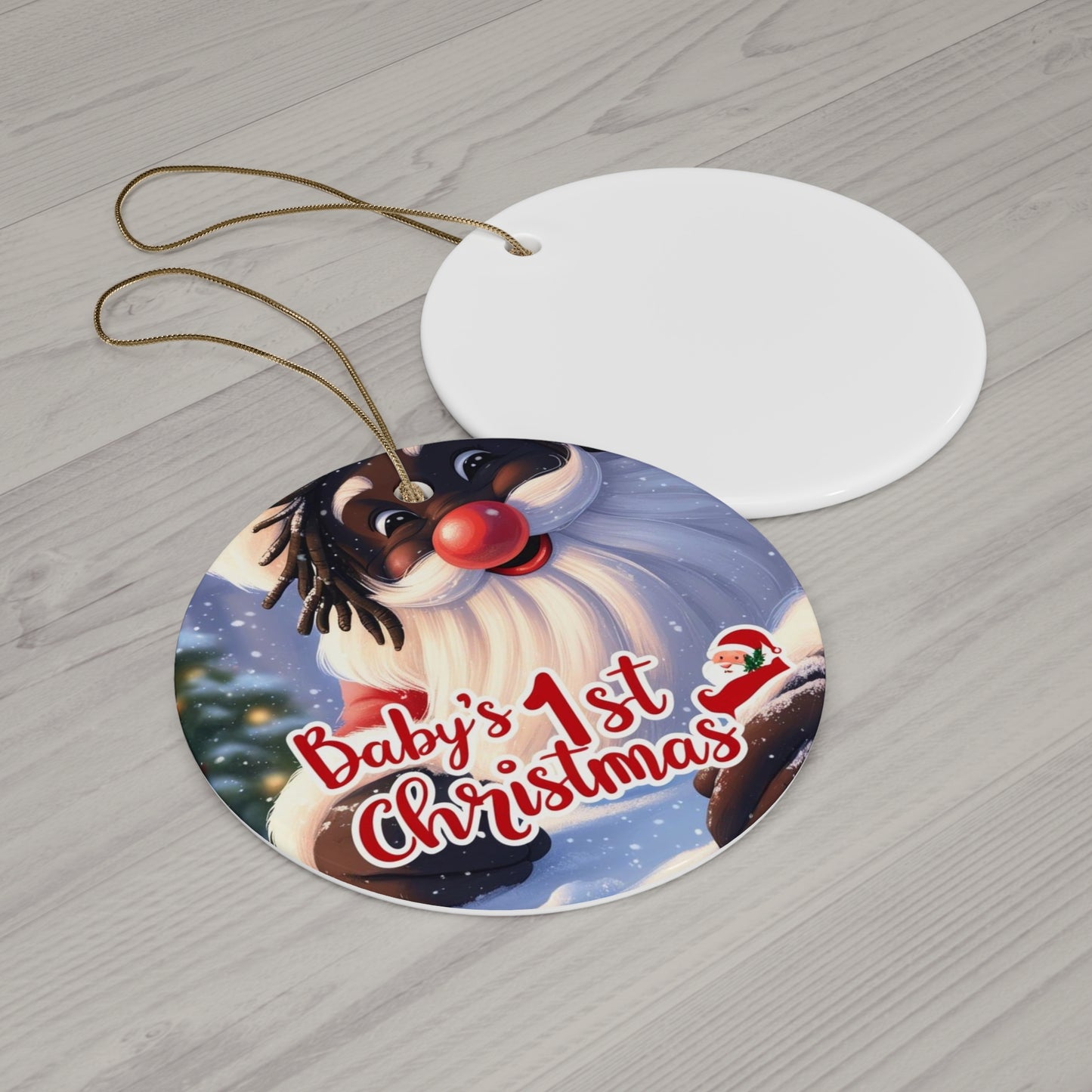 Ceramic Ornament - Baby's First Christmas, Santa Design, Red and White, Holiday Decoration, Tree Ornament, Baby Gift