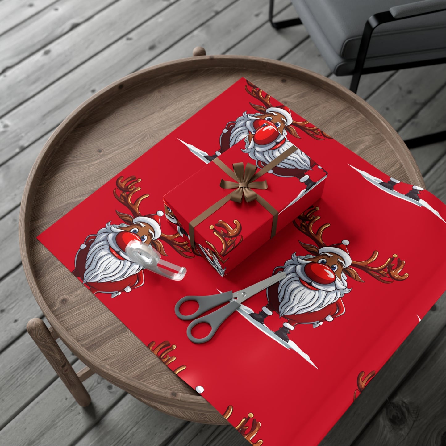 Wrapping Papers - Cheerful Cartoon Reindeer Holiday Gift Wrap, Santa Reindeer Patterned Gift Wrap, Playful