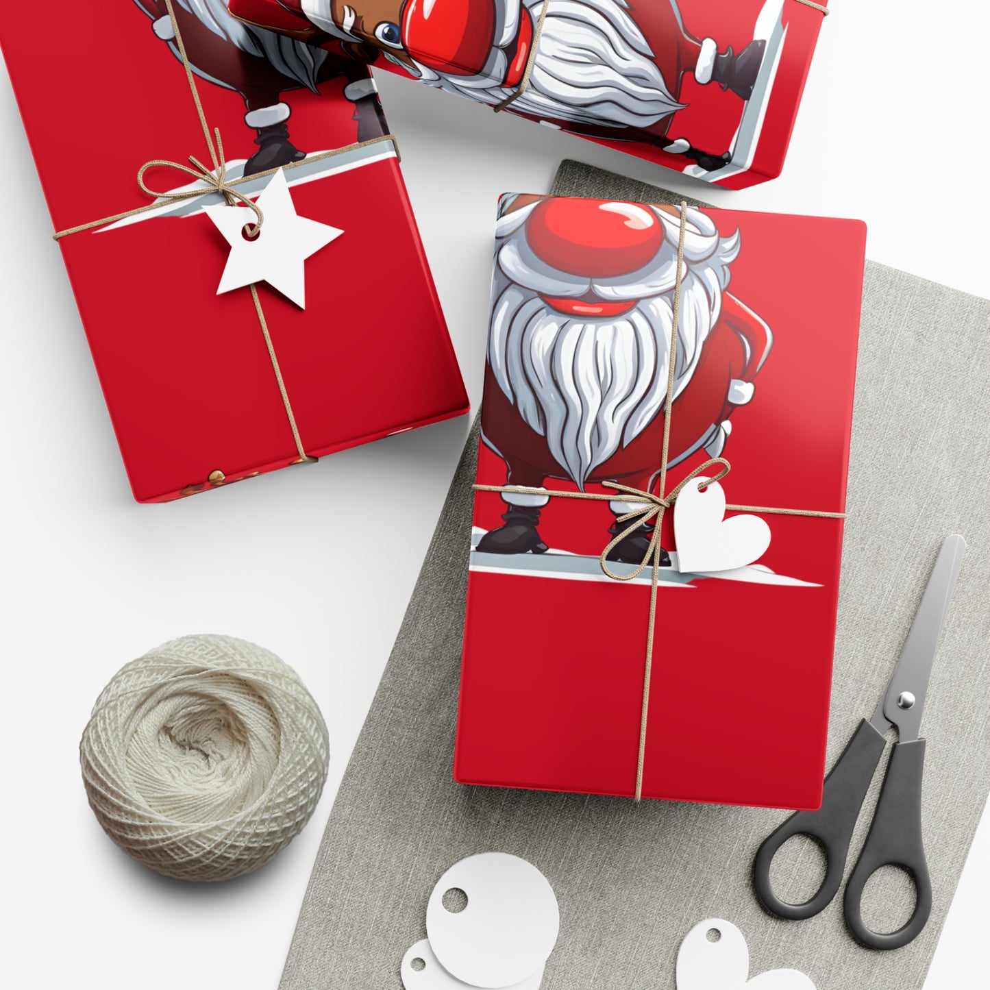 Wrapping Papers - Cheerful Cartoon Reindeer Holiday Gift Wrap, Santa Reindeer Patterned Gift Wrap, Playful