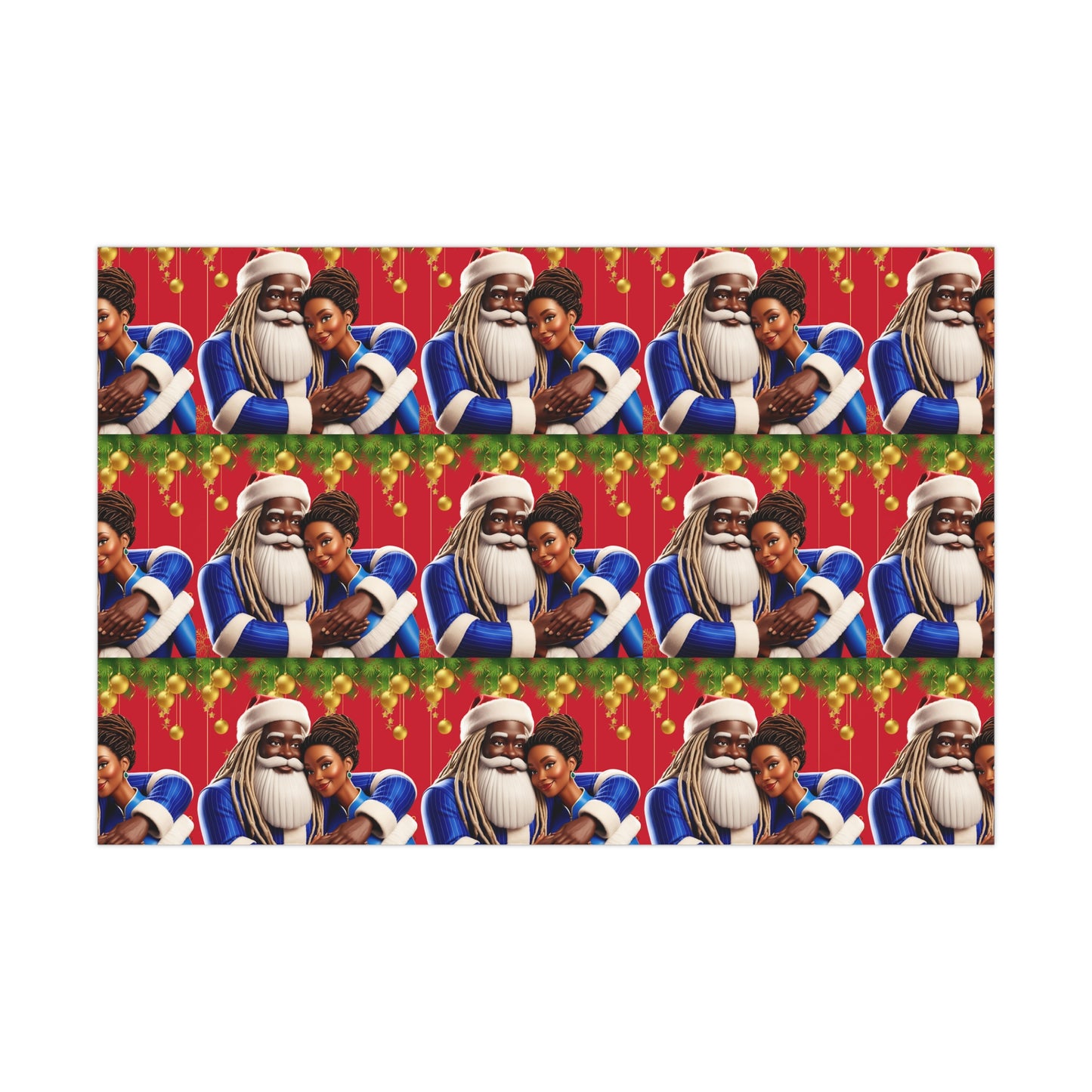 Wrapping Paper Black Santa and Mrs Hint of Ble