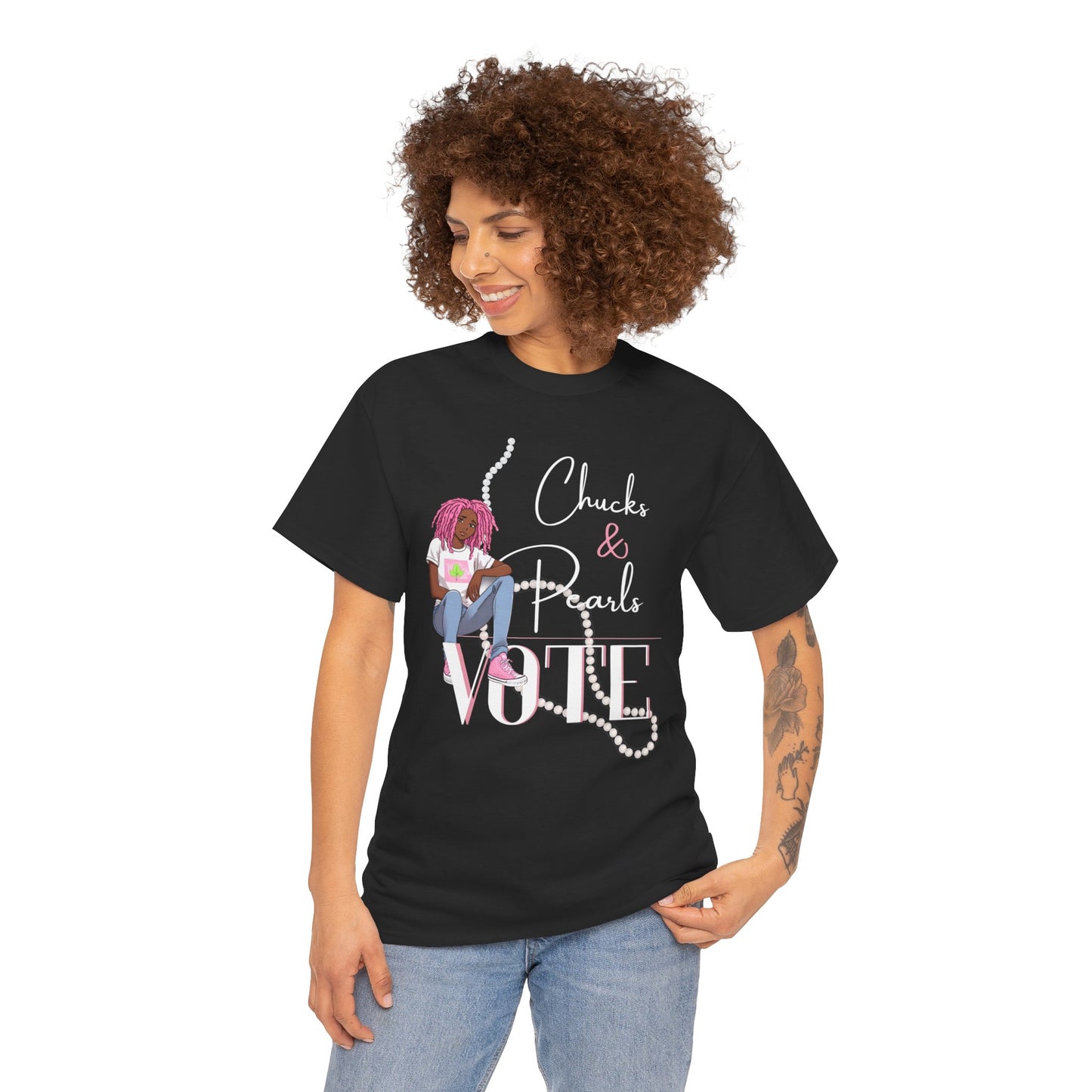 Chucks & Pearls Pink Heavy Cotton Tee