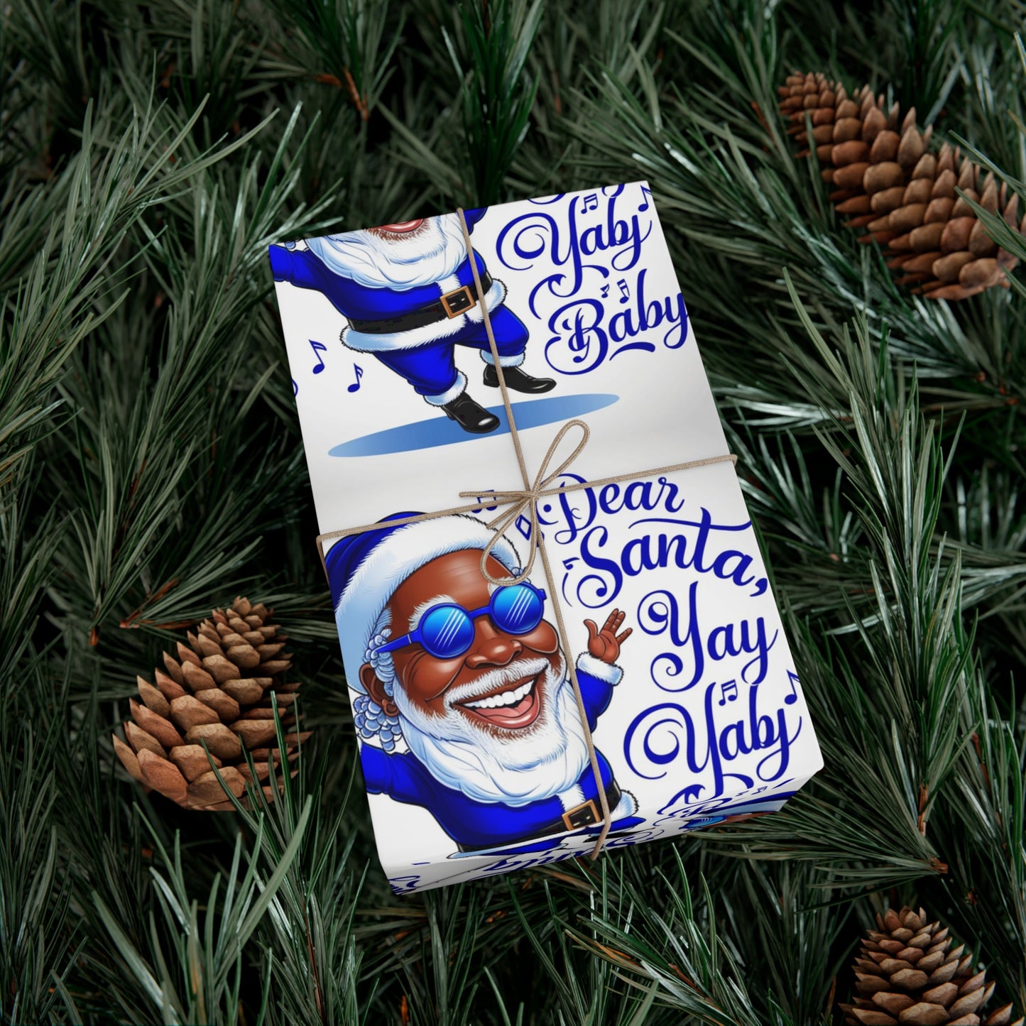 Gift Wrap Papers - Dear Santa African American Santa Yay baby Royal blue and white
