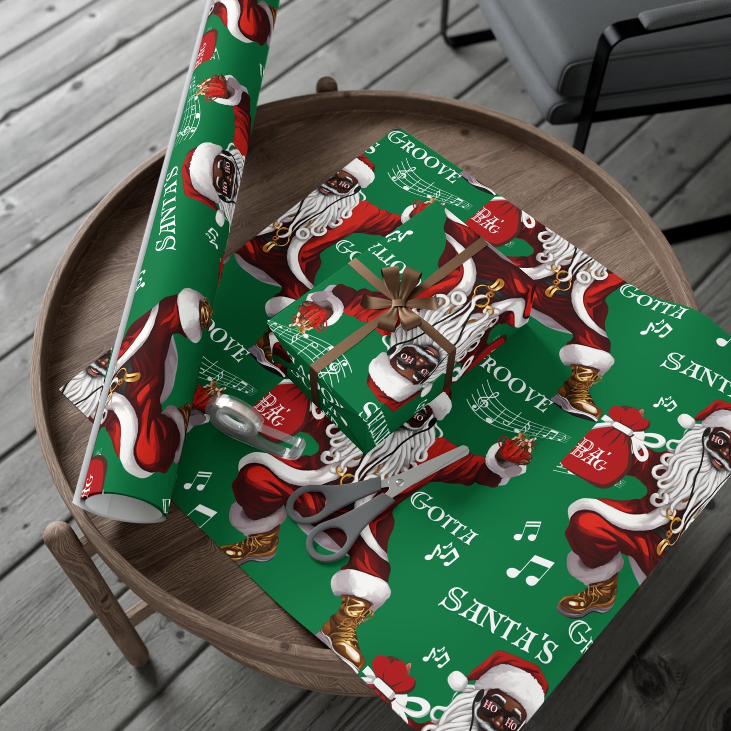 Santa Gotta Groove, African American Santa Christmas Holiday Wrap