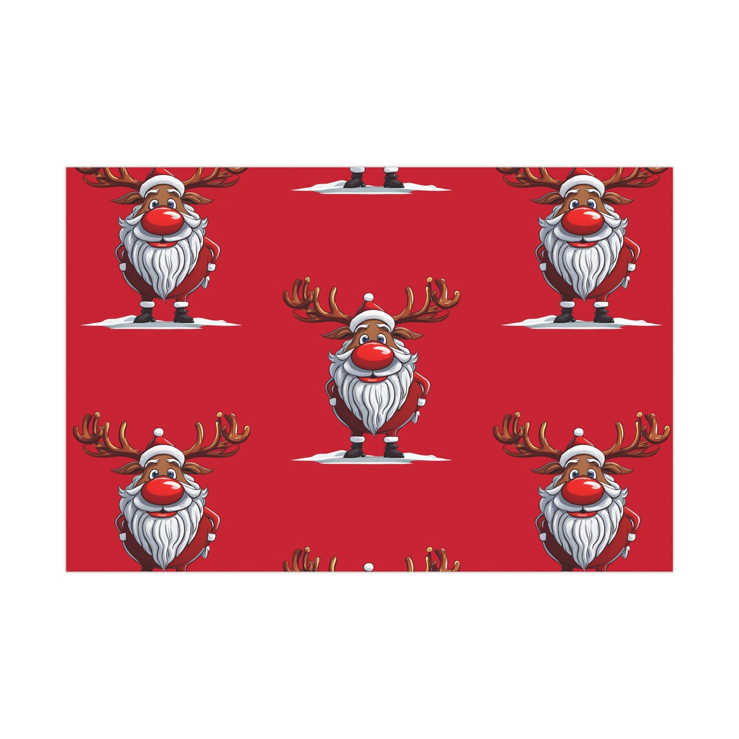 Wrapping Papers - Cheerful Cartoon Reindeer Holiday Gift Wrap, Santa Reindeer Patterned Gift Wrap, Playful