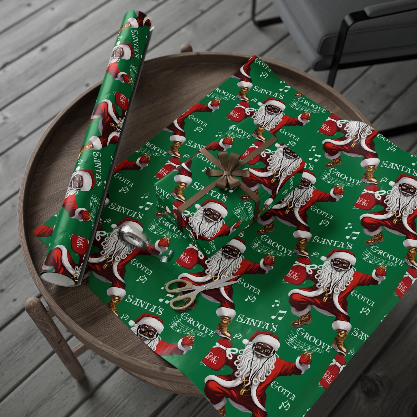 Santa Gotta Groove, African American Santa Christmas Holiday Wrap