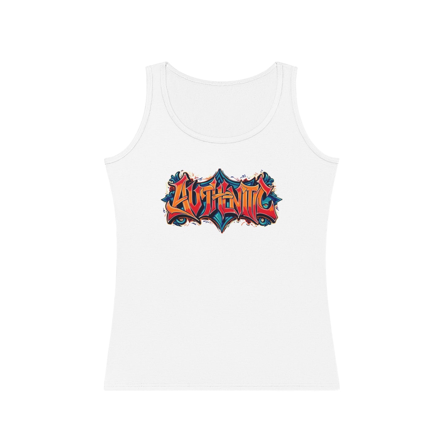 Authentic Women's Tank Top, Graffiti Style Design, Soft and Trendy, Black Gray White, Jeans Shorts Layered Jacket, Casual
