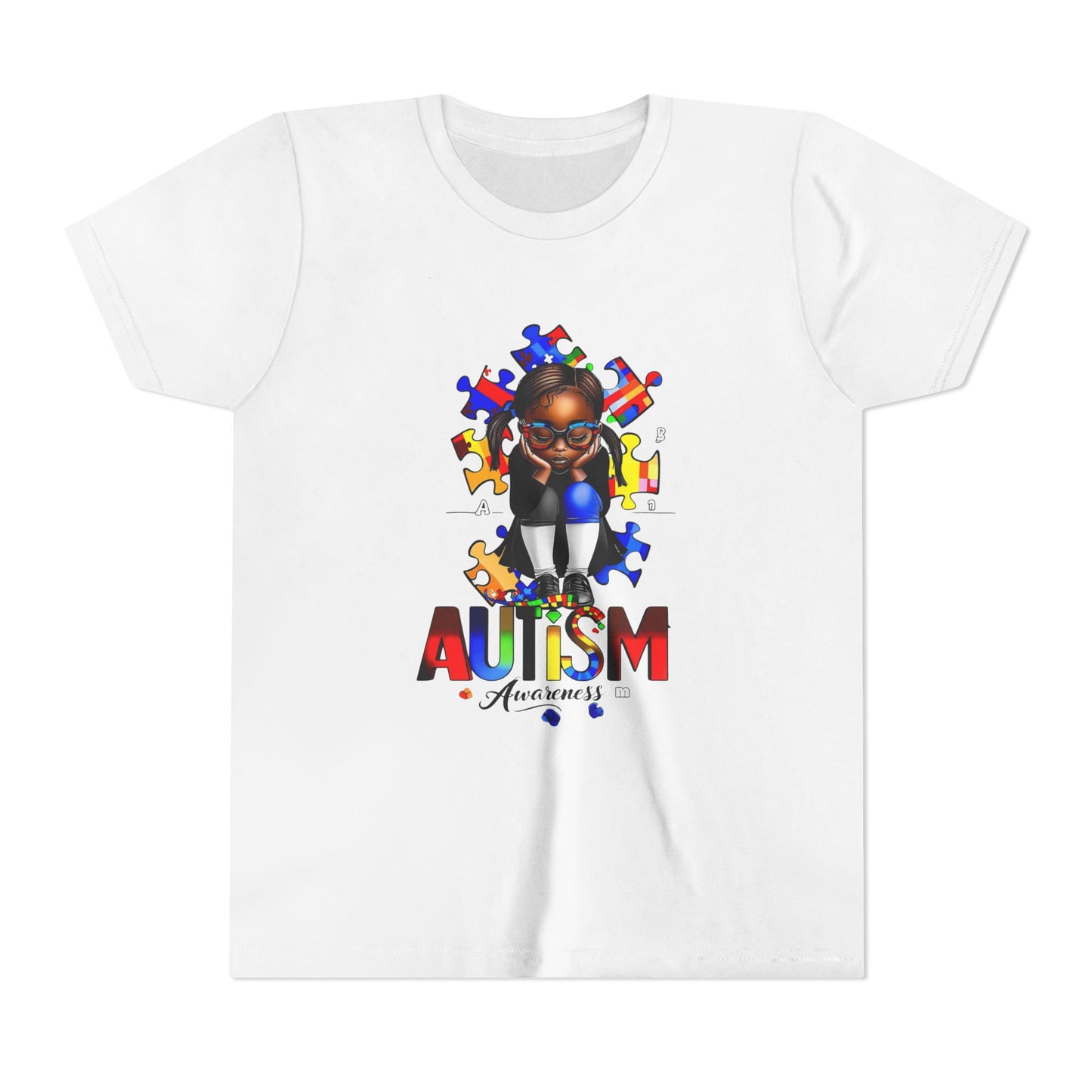 Autism Awareness Youth Tee for Girls, Black Girl Tshirt, Puzzle Piece Graphic Shirt, Autism Support Apparel, Inclusive Kid's