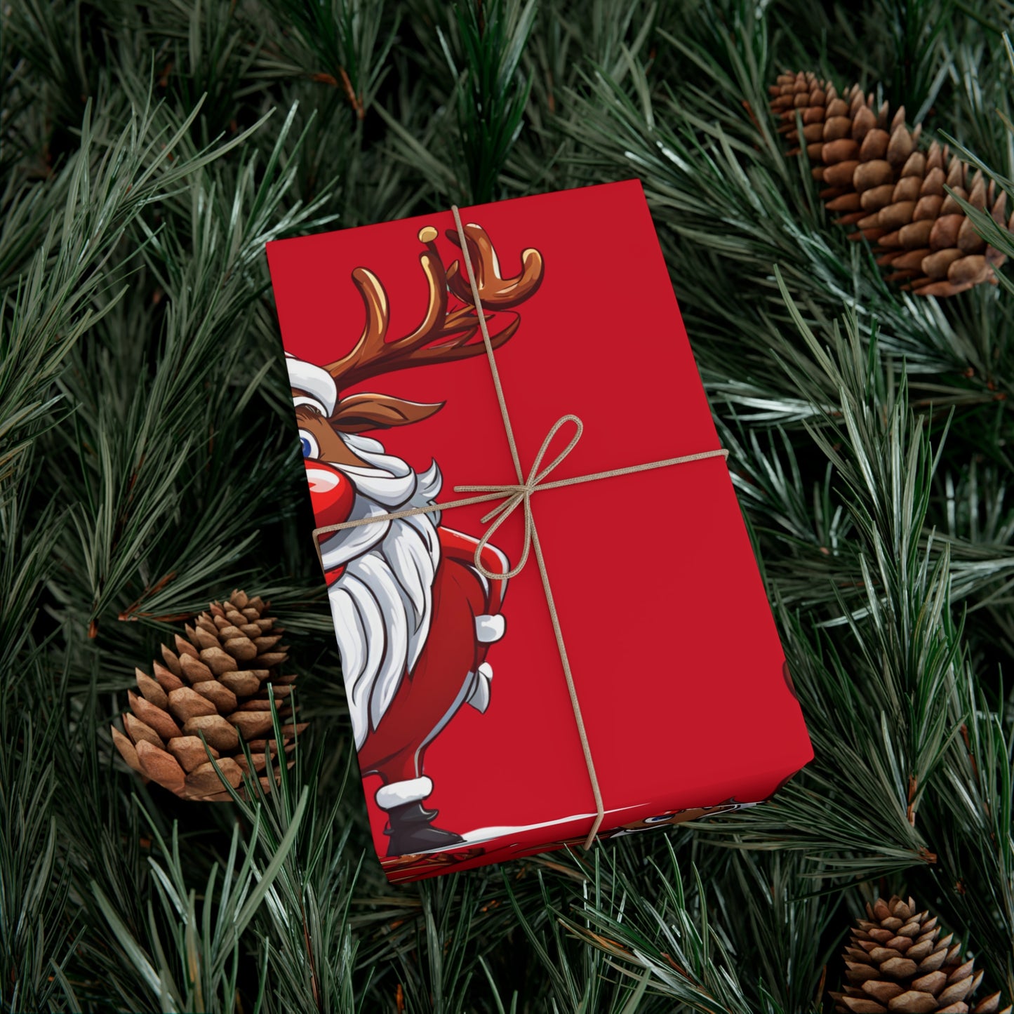 Wrapping Papers - Cheerful Cartoon Reindeer Holiday Gift Wrap, Santa Reindeer Patterned Gift Wrap, Playful