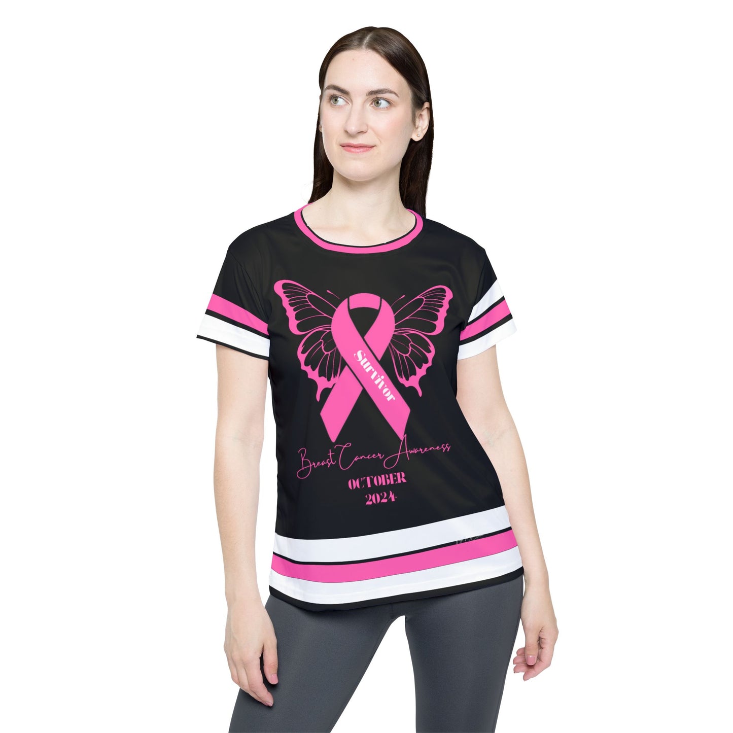Sports Jersey Breast Cancer Awareness Survivor Pink, White and Black