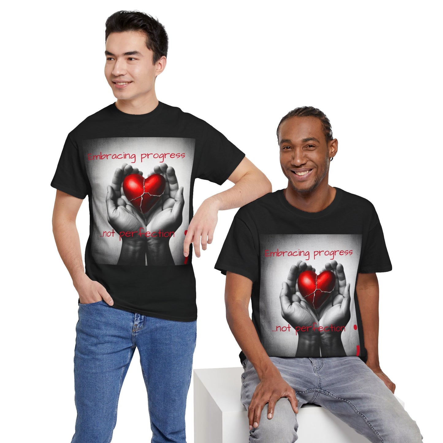 Embracing Progress, Not Perfection Mental Health Awareness Unisex Heavy Cotton Tee