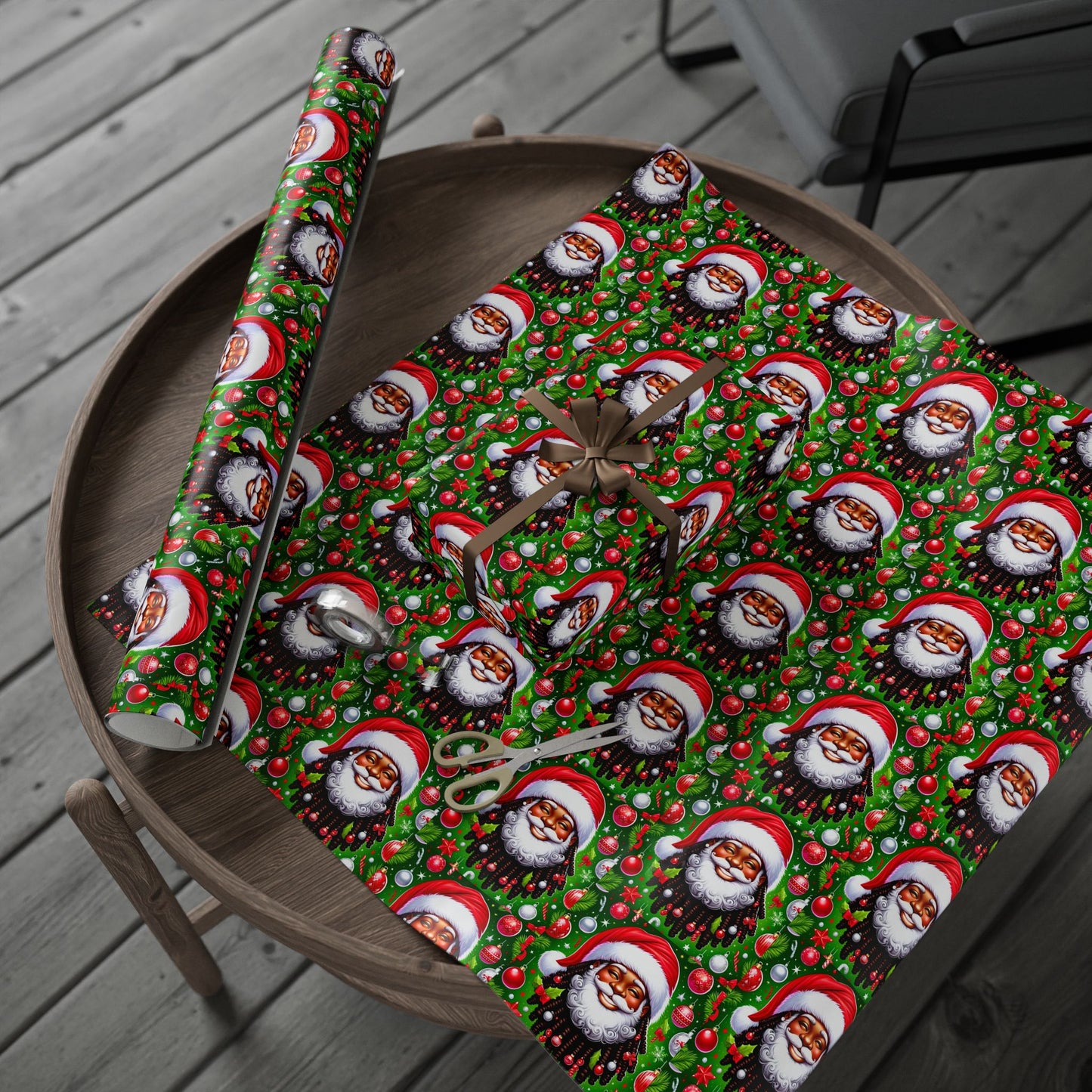 Christmas Cheer African American Wrapping Papers, Festive African American Santa Gift Wrap, Holiday Ornaments, Rosy Cheeks, Nose, Xmas Spirit Decor, Party