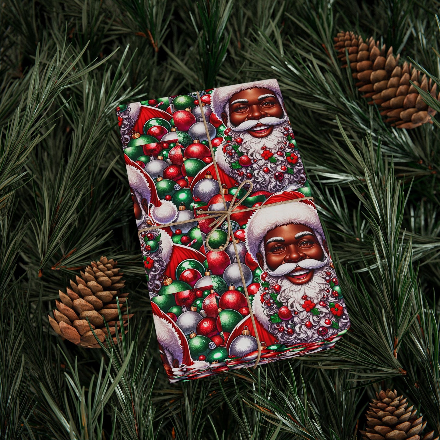 Christmas Cheer Wrapping Papers, Festive African American Santa Gift Wrap, Holiday Ornaments, Rosy Cheeks, Nose, Xmas Spirit Decor, Party