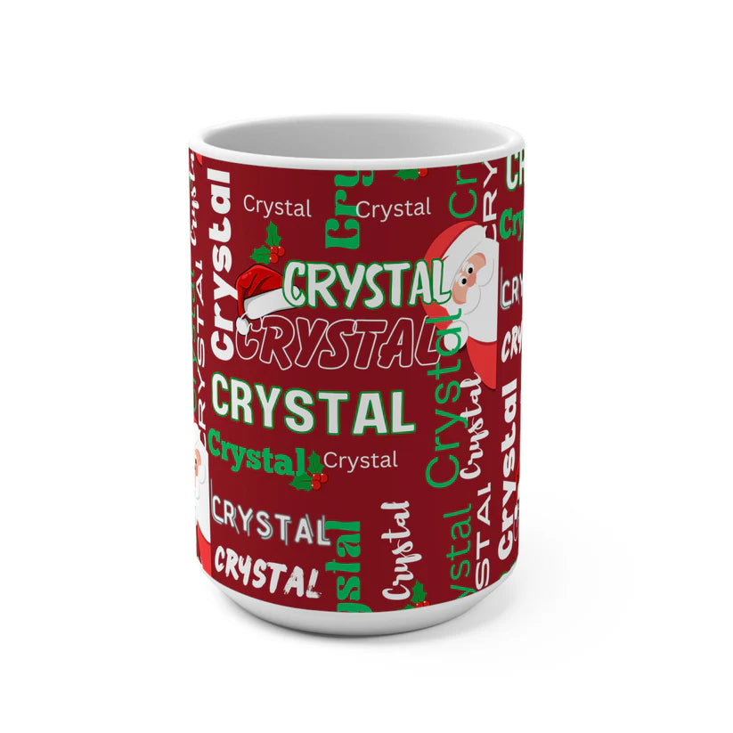 Red Writing Wall Mug, Black Santa Knows My Name, Your Name, 15oz Cup for Holidays, Christmas Gift, Personalized