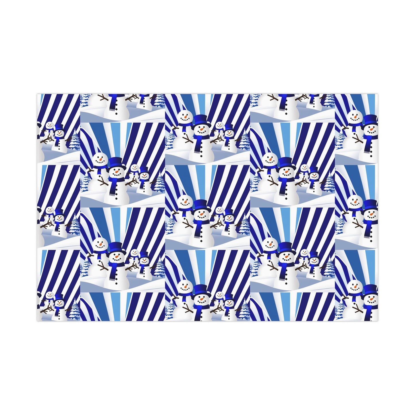 Wrapping Paper, Festive Snowman Holiday Gift Wrap, Winter Blue White Stripes, Christmas , Rustic Pine Branches, Cheerful
