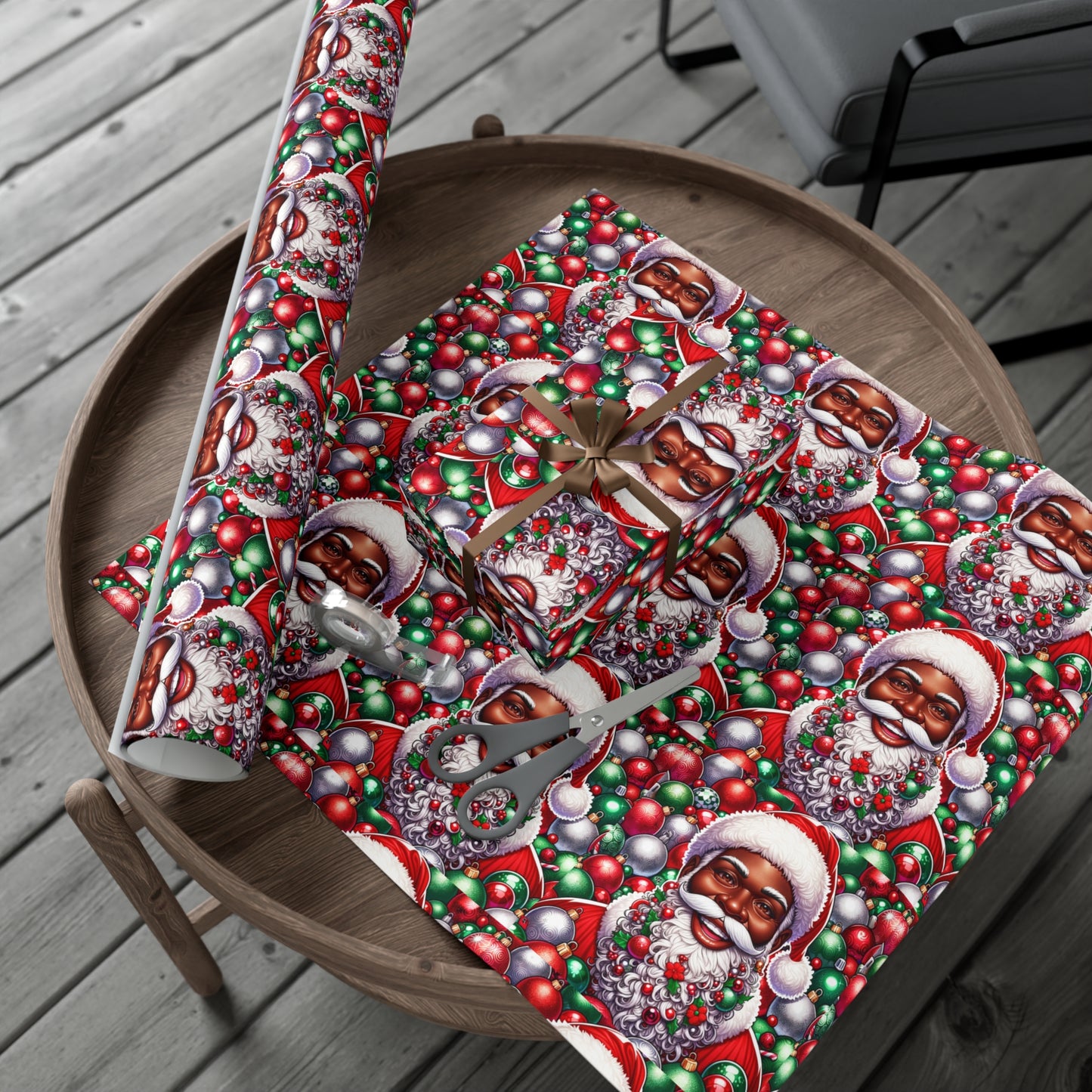 Christmas Cheer Wrapping Papers, Festive African American Santa Gift Wrap, HoliRosy Cheeks, Nose, Xmas Spirit Decor, P