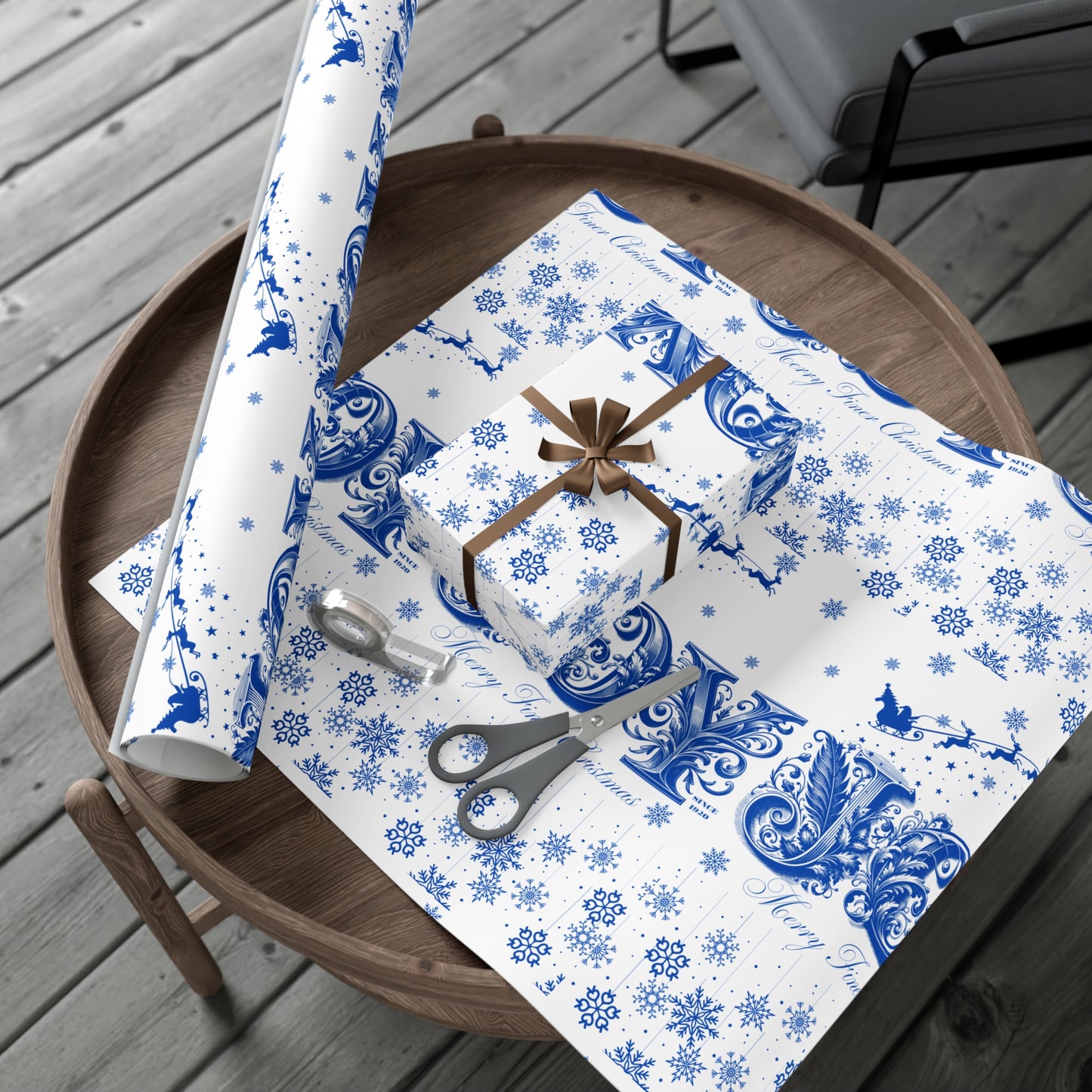 Wrapping Paper, Joy Since 1920 Zeta Inspired Christmas Gift Wrap, Royal Blue and White, Have a Merry Finer Christmas, Holiday