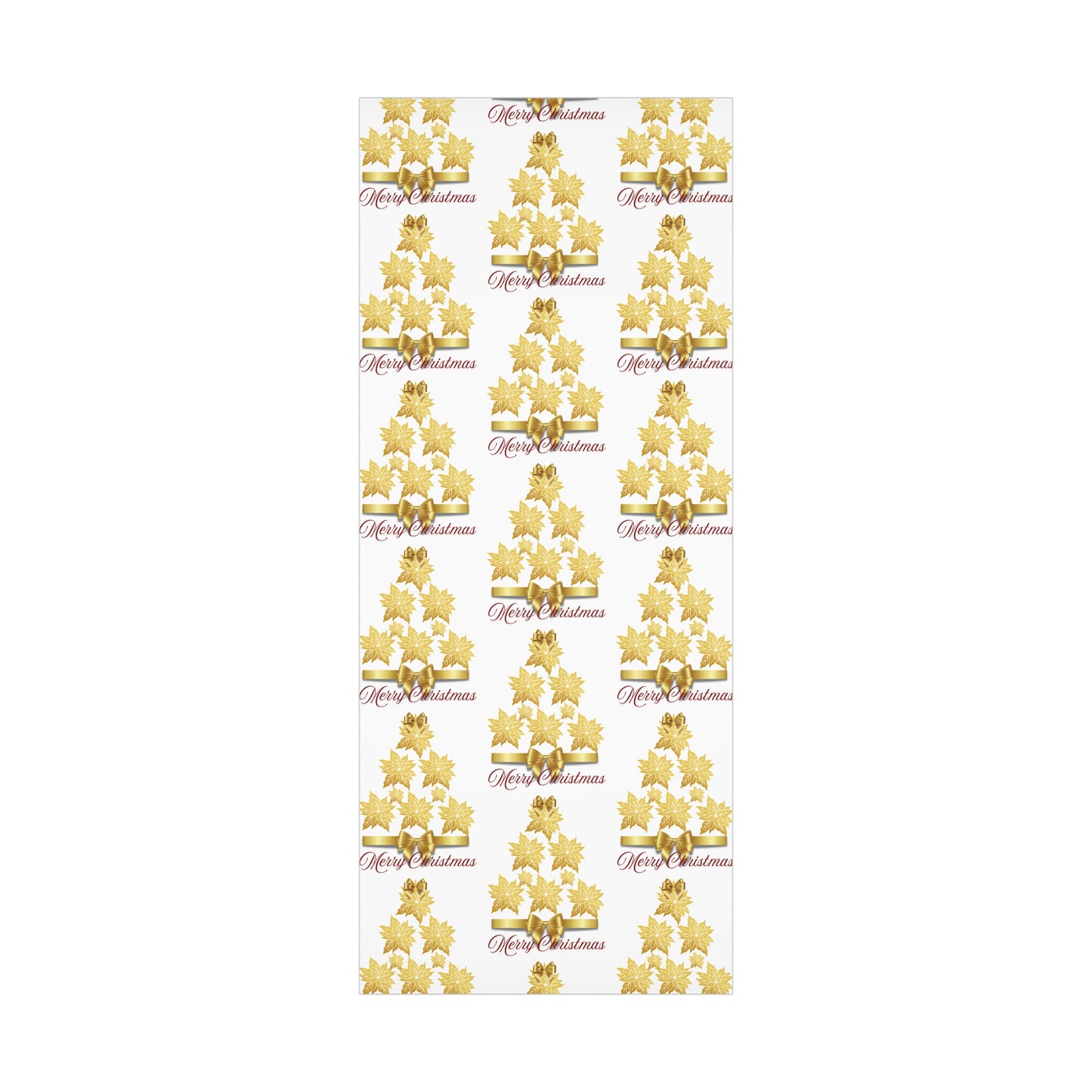 Wrapping Papers - Festive Golden Poinsettia Flowers Merry Christmas Gift Wrap Roll, Elegant White Gold Ribbon Accents,