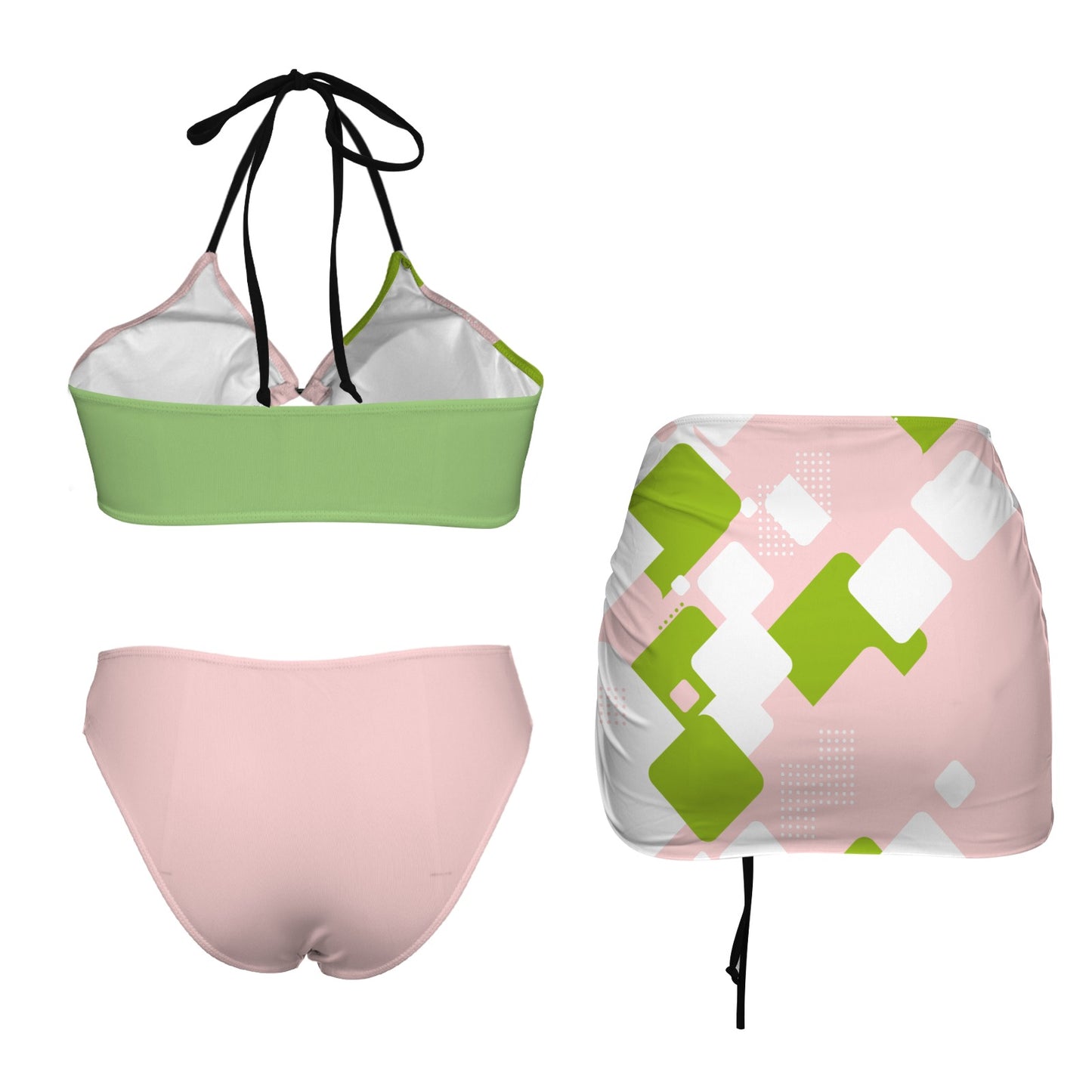 1908 Soror Drawstring Halterneck Three-Piece Swimsuit Skirt