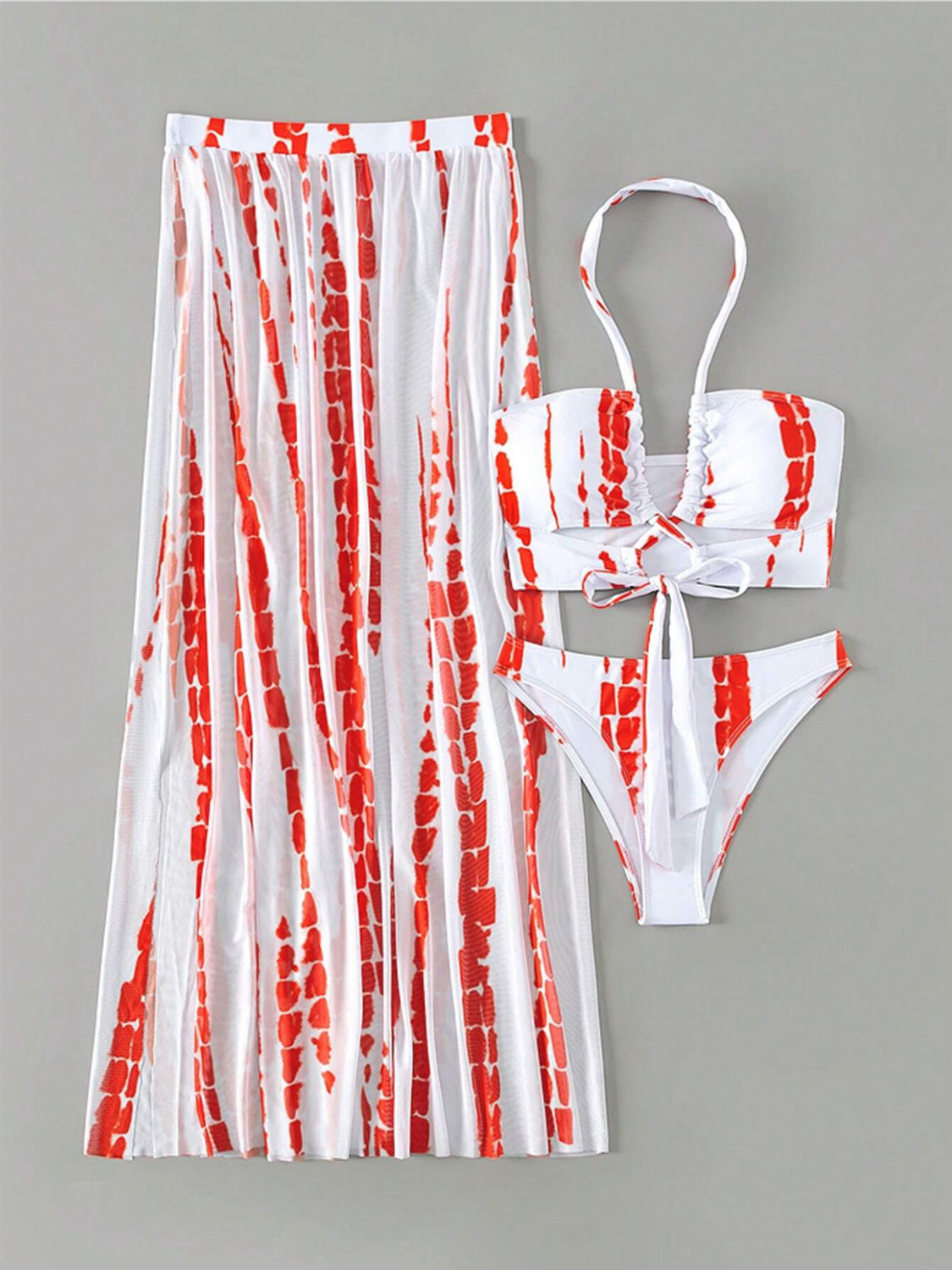 Printed Halter Neck Three-Piece Swim Set-VMA Specialties Boutique