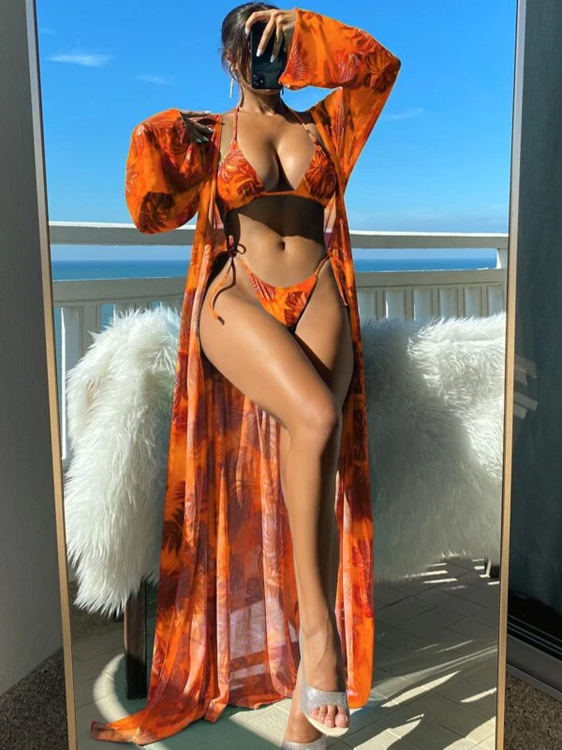Printed Halter Neck Three-Piece Swim Set-VMA Specialties Boutique