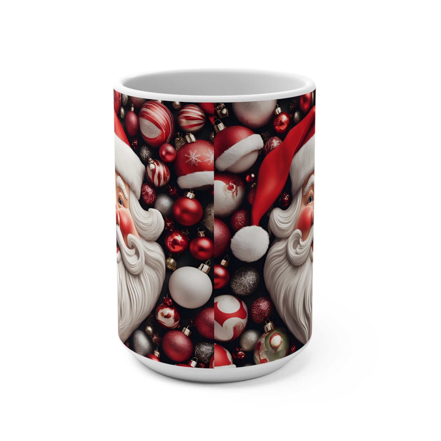 Mug 15oz - Santa Deck the Halls with Colorful Ornament Design