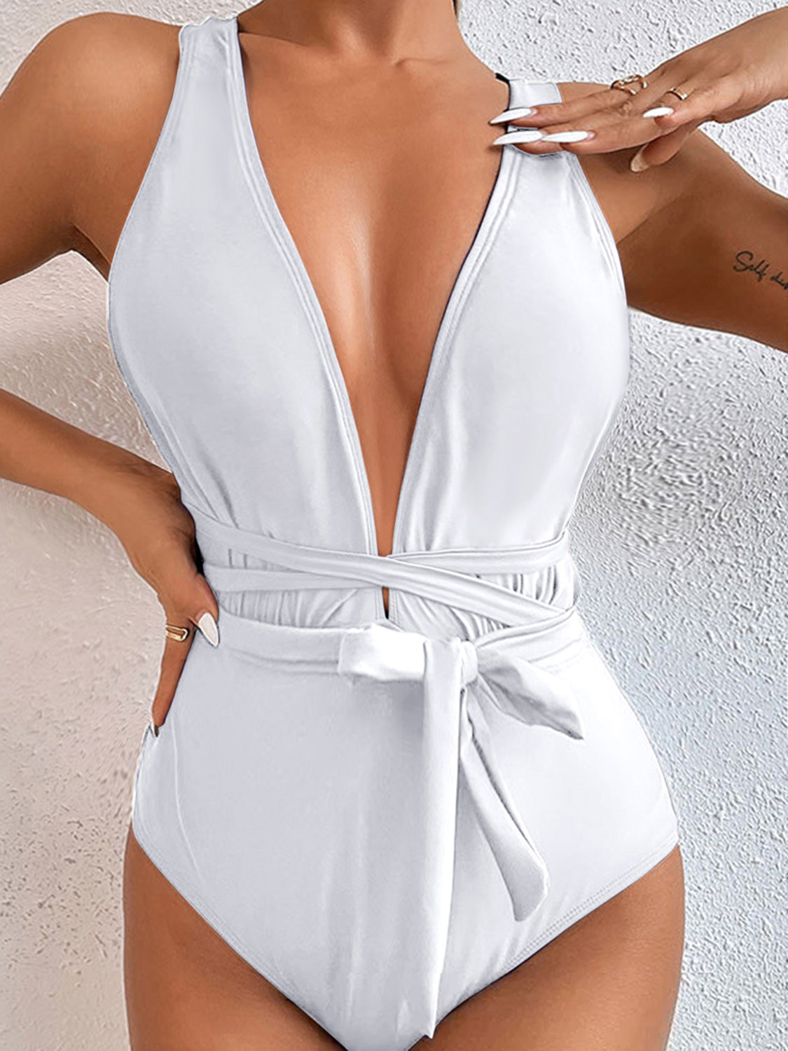 Tied Crisscross Wide Strap One-Piece Swimwear-VMA Specialties Boutique