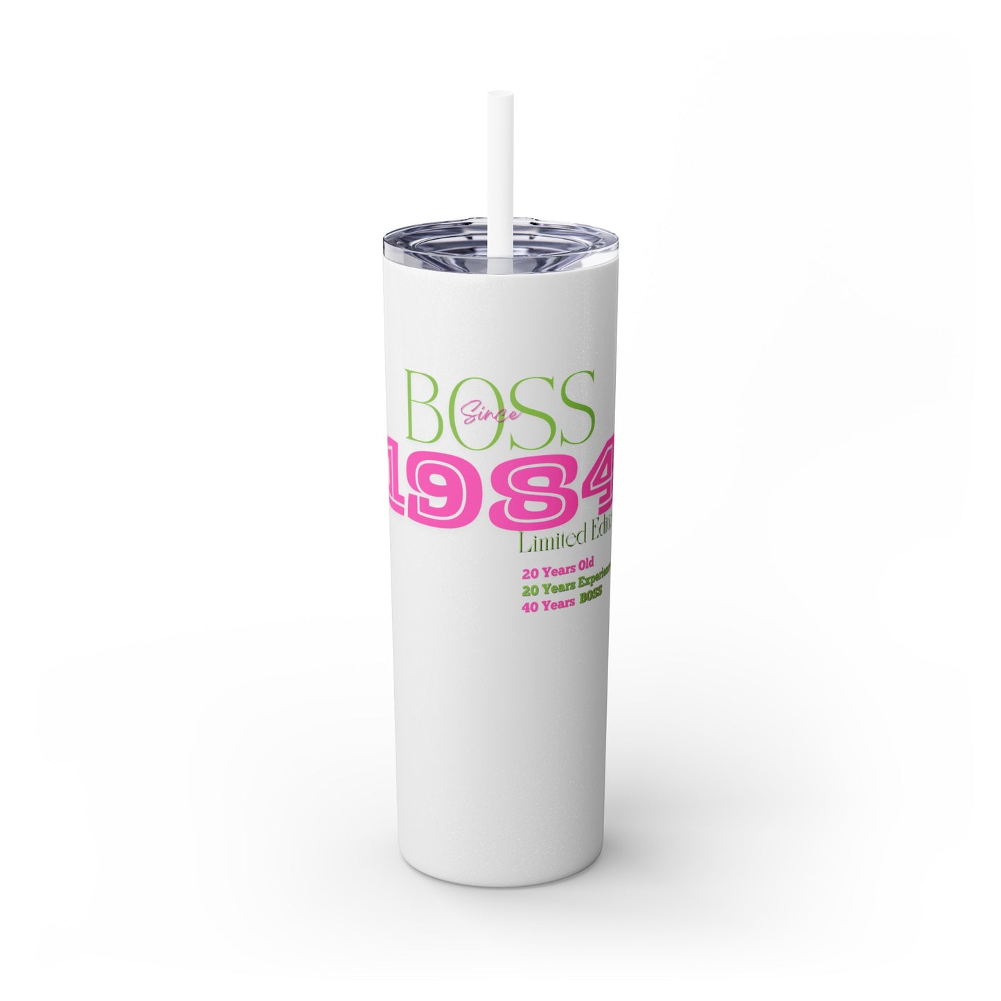 1984 Pink/Green Skinny Tumbler with Straw, 20oz