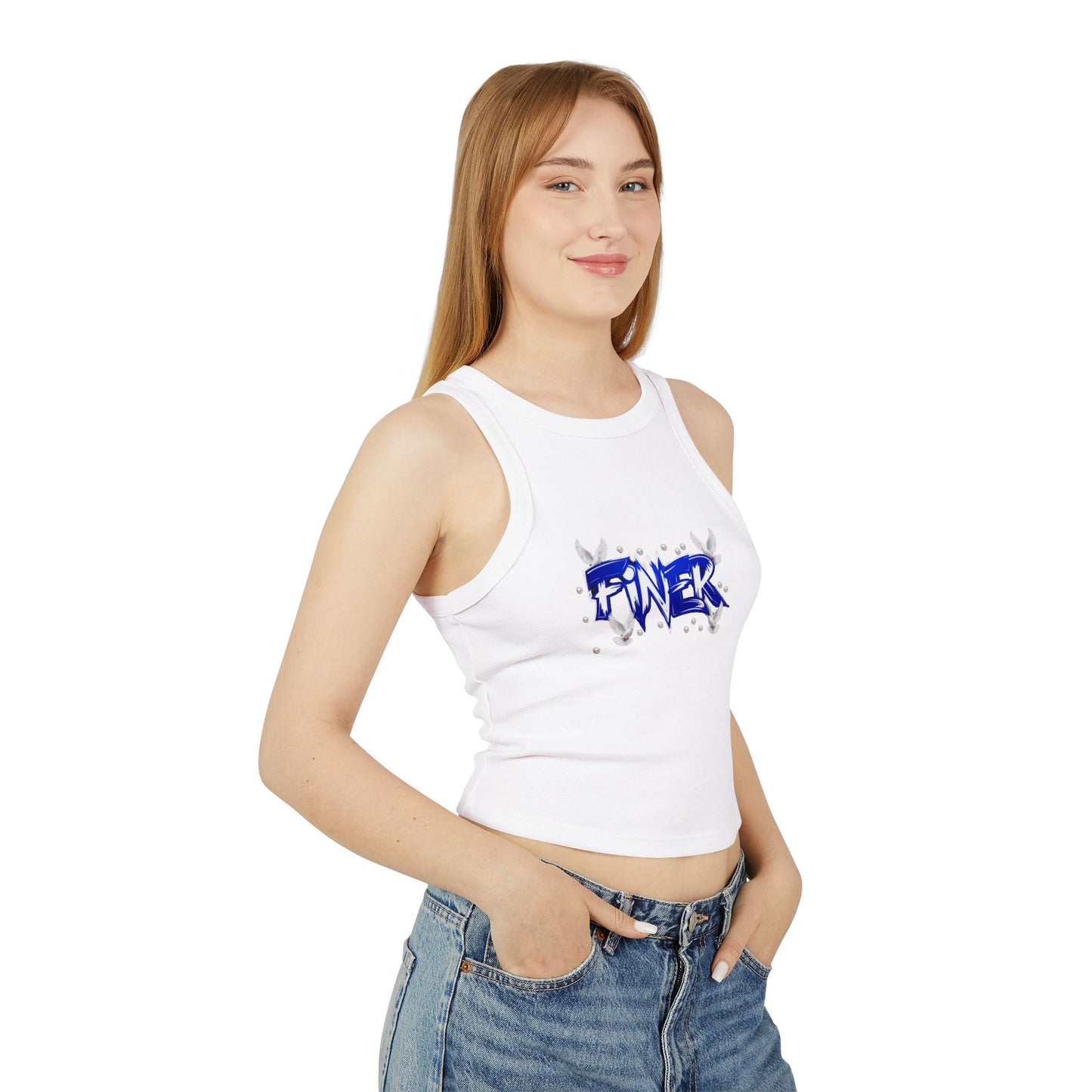 Racer Tank Top, Empowering FINER Graphic Shirt, Women's Activewear, Fitness Tank, Workout Clothing, Stylish Sleeveless Top
