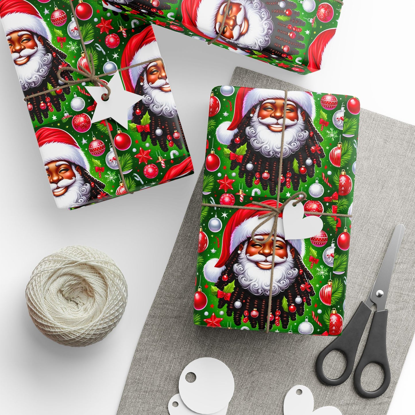 Christmas Cheer African American Wrapping Papers, Festive African American Santa Gift Wrap, Holiday Ornaments, Rosy Cheeks, Nose, Xmas Spirit Decor, Party