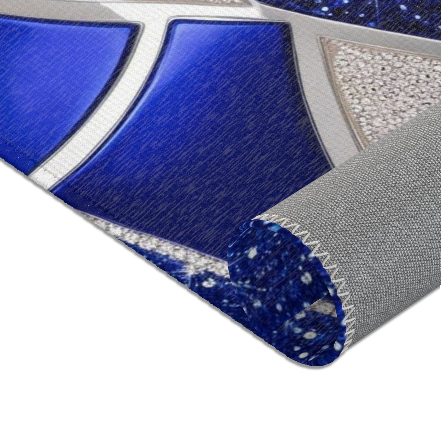 Luxurious Abstract Area Rug, Royal Blue and Silver, Glittery Gemstone Design, Opulent Rhinestone Pattern Accent Rug,