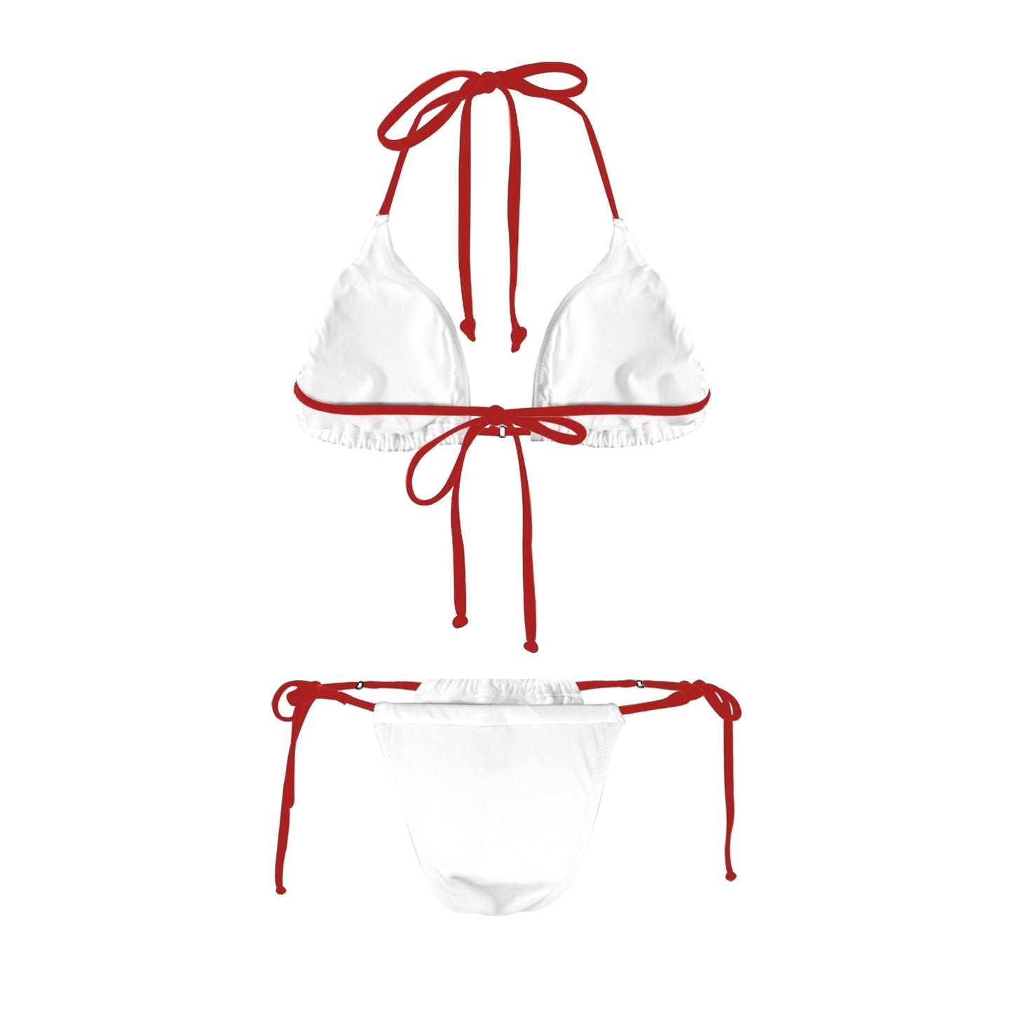 All White with Red Women's Halter String Bikini Set