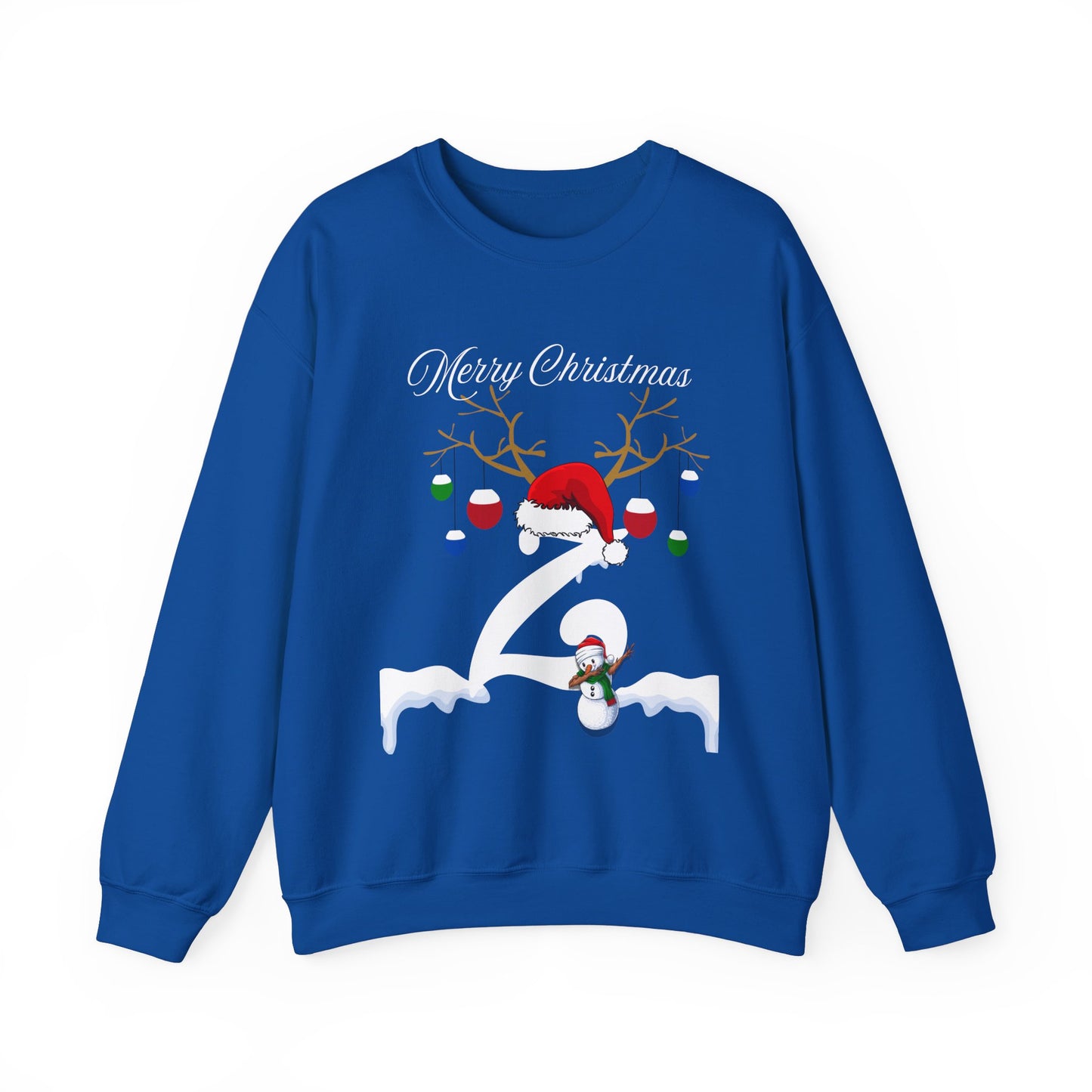 Christmas Snowflake Holiday Crewneck Sweatshirt, Xmas Winter Santa Hat Jumper, Festive Mistletoe Antler Branches, Unisex Heavy Blend -Initial "M"