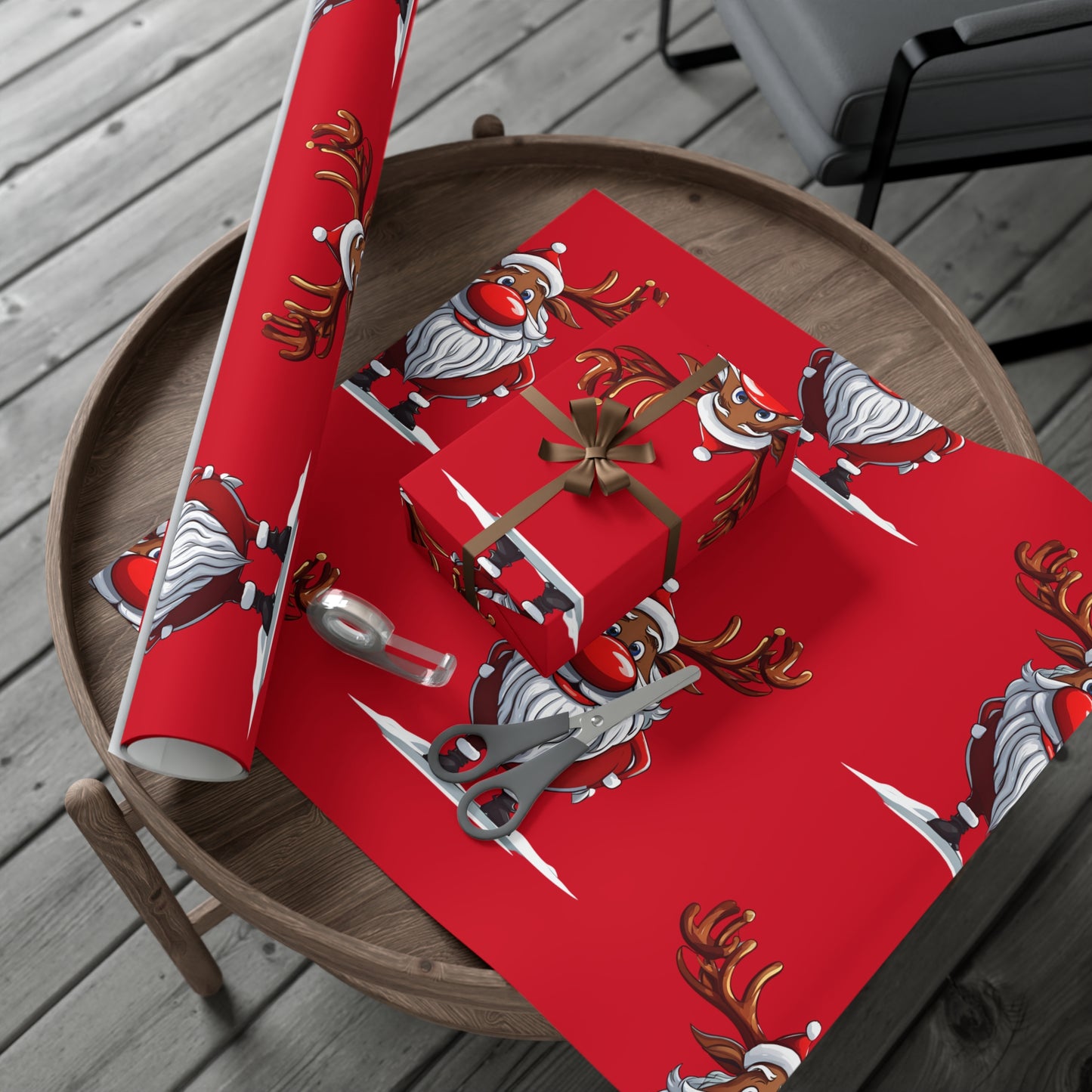 Wrapping Papers - Cheerful Cartoon Reindeer Holiday Gift Wrap, Santa Reindeer Patterned Gift Wrap, Playful