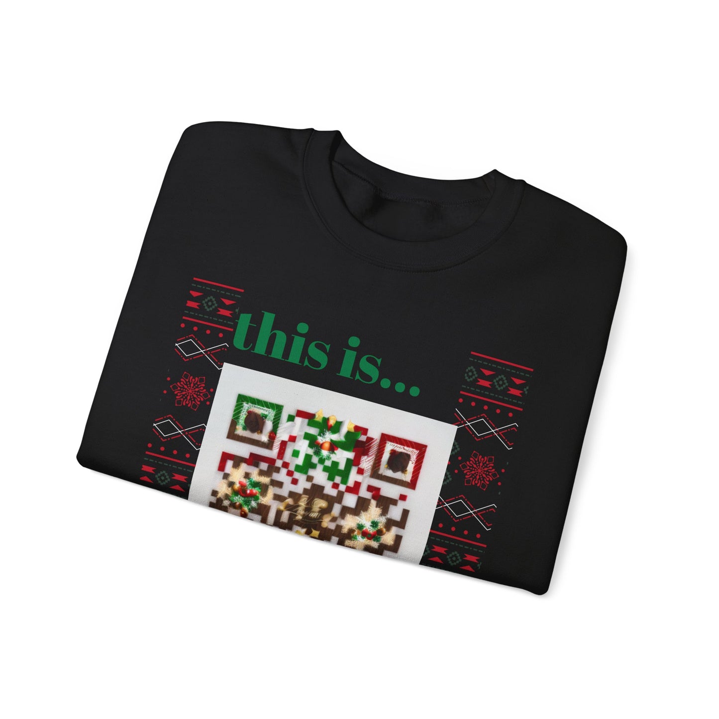 Ugly Christmas Sweater Sweatshirt with QR Code, Festive Holiday Jumper, Red Winter Pullover, Unisex Xmas Top, Knit Pattern Ugly Jumper,