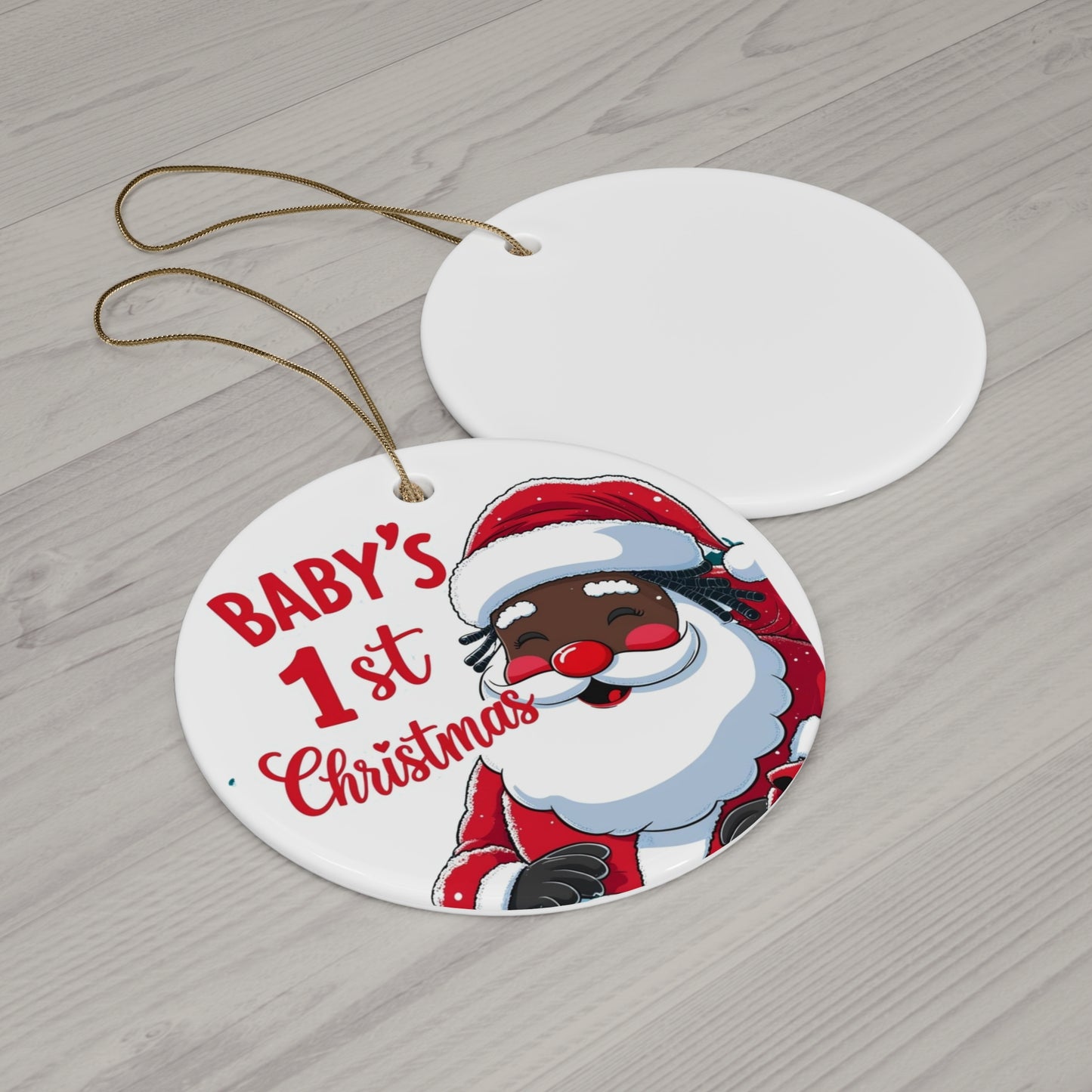 Ceramic Ornament - Baby's First Christmas, Santa Design, Red and White, Holiday Decoration, Tree Ornament, Baby Gift