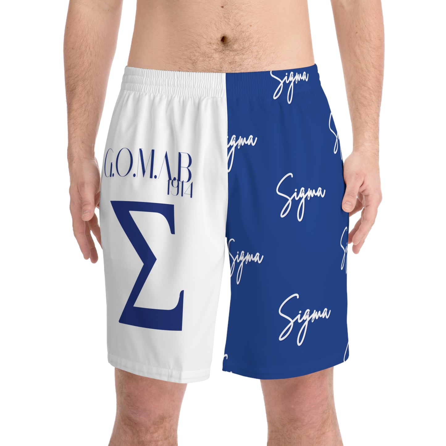 Beach Shorts Sigma Royal Blue and White All Over Print Elastic Men's Shorts