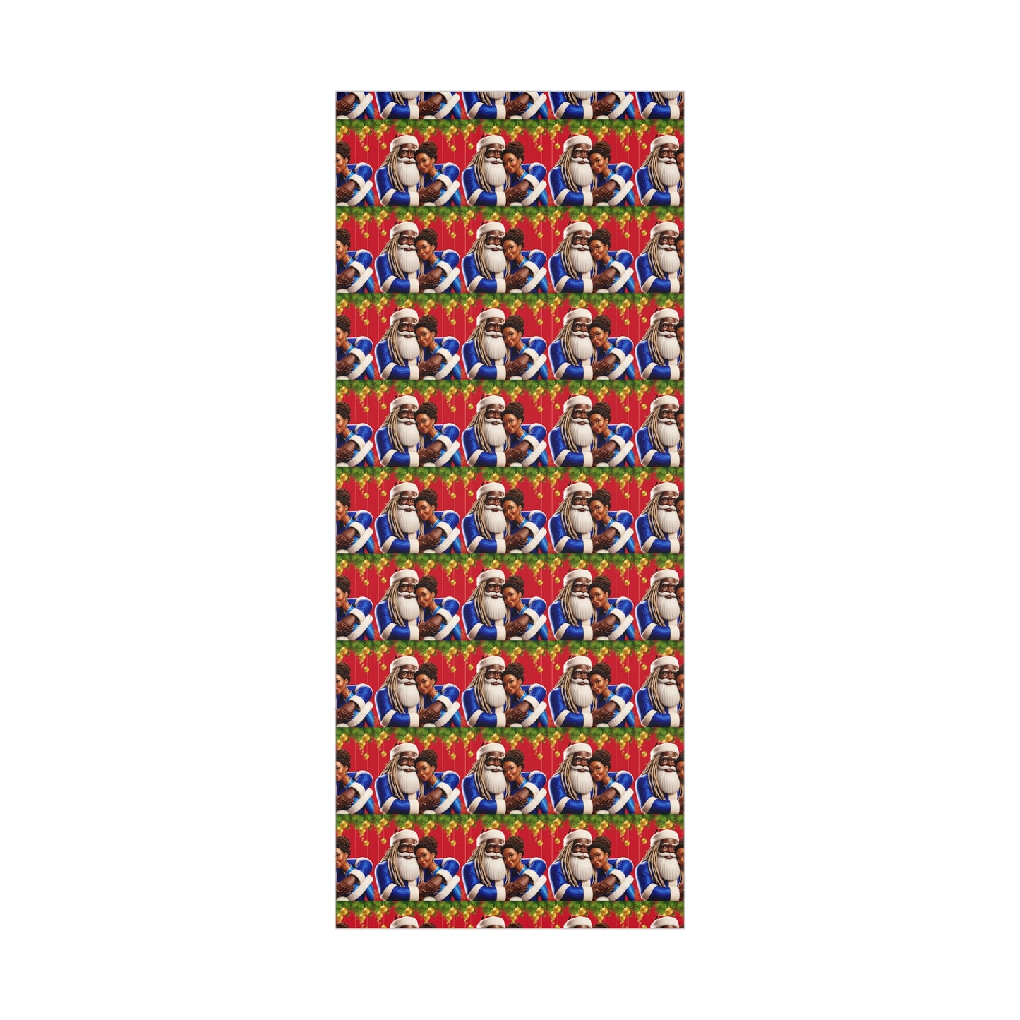 Wrapping Paper Black Santa and Mrs Hint of Ble