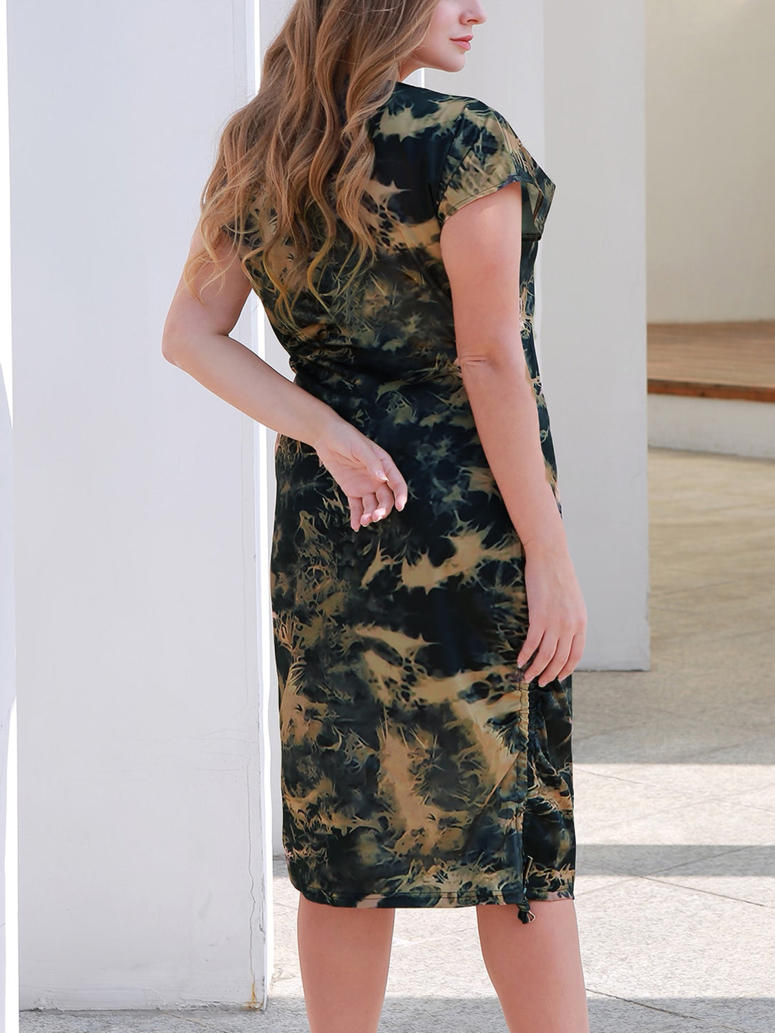 Tie-Dye Round Neck Cap Sleeve Dress-VMA Specialties Boutique