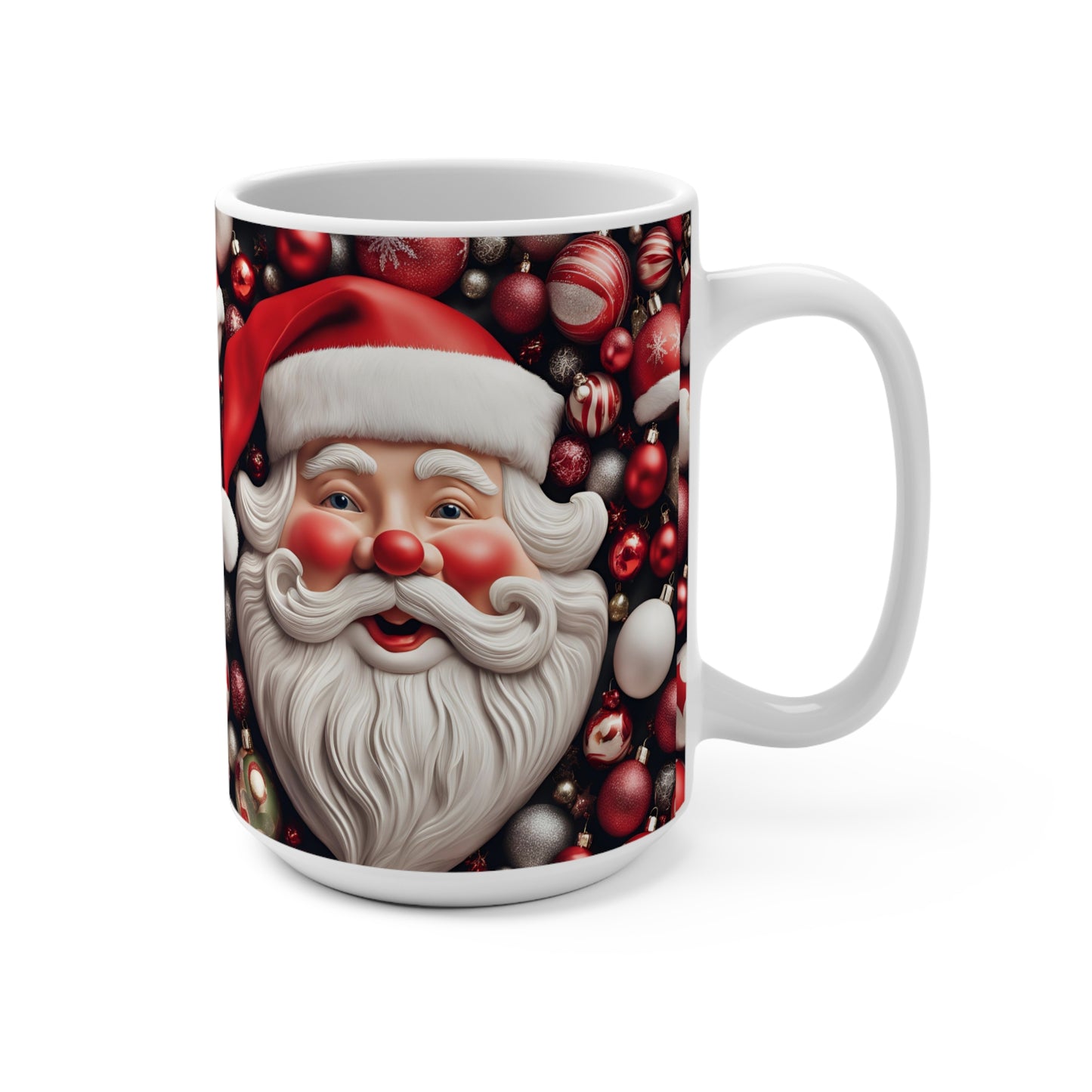 Mug 15oz - Santa Deck the Halls with Colorful Ornament Design