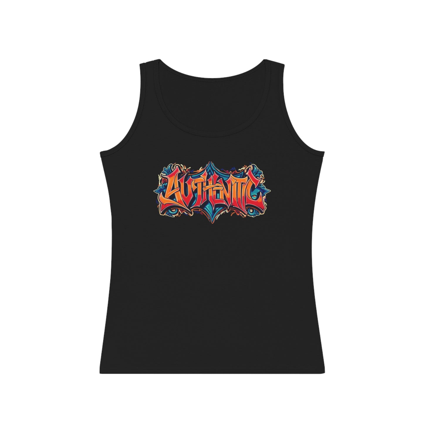 Authentic Women's Tank Top, Graffiti Style Design, Soft and Trendy, Black Gray White, Jeans Shorts Layered Jacket, Casual