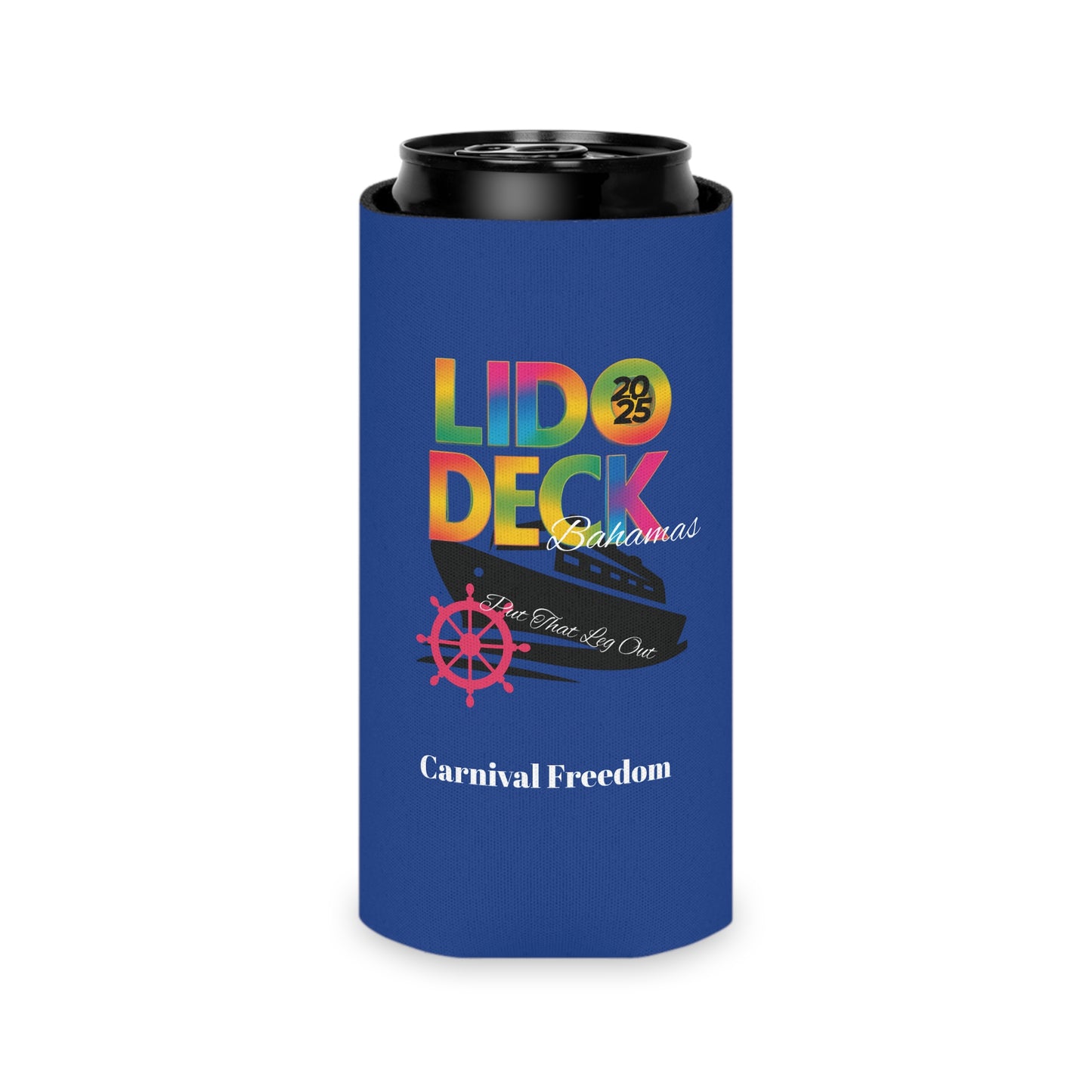 Can Cooler - Tropical Beach Lido Deck Sunset Palm Tree Wave Design