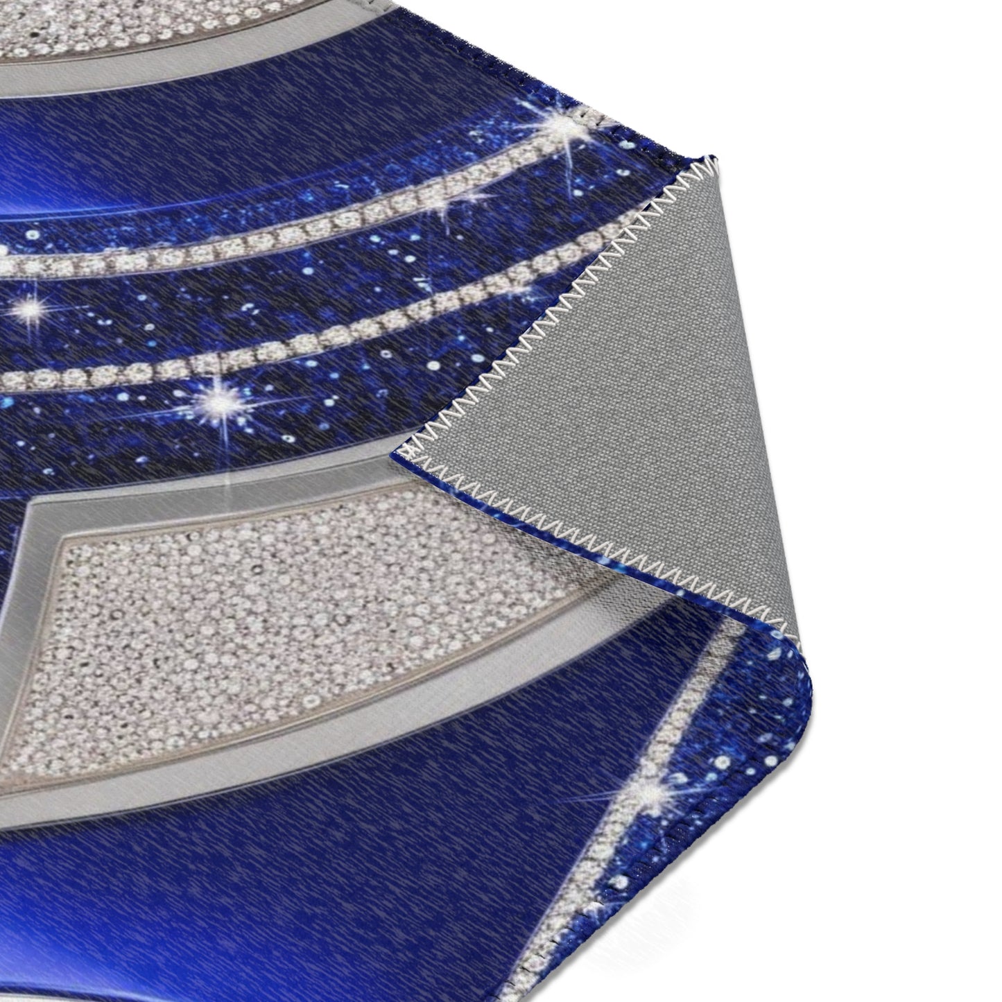 Luxurious Abstract Area Rug, Royal Blue and Silver, Glittery Gemstone Design, Opulent Rhinestone Pattern Accent Rug,
