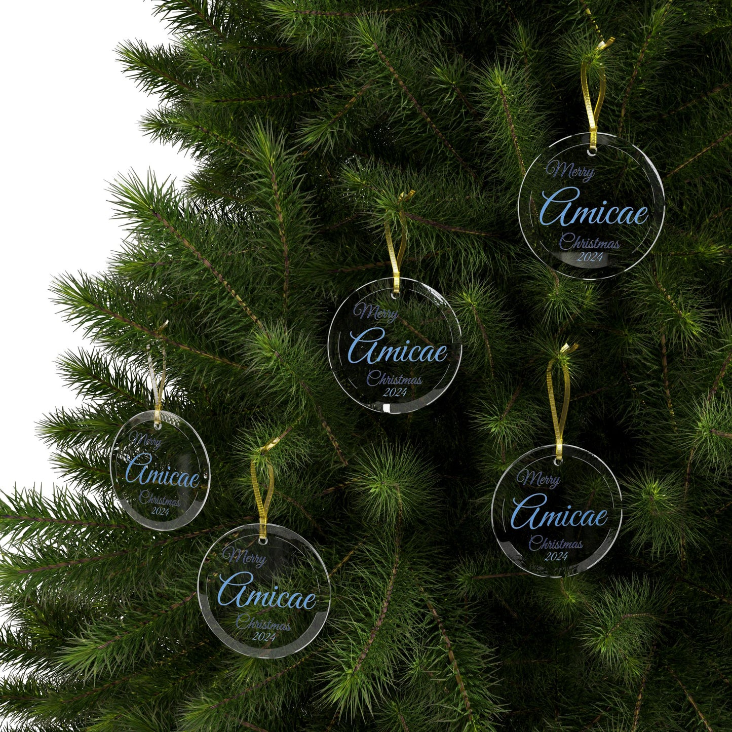 Glass Ornaments Merry Amicae Christmas 2024 Royal Blue and Light Blue Sorority Friend Inspired Ornament