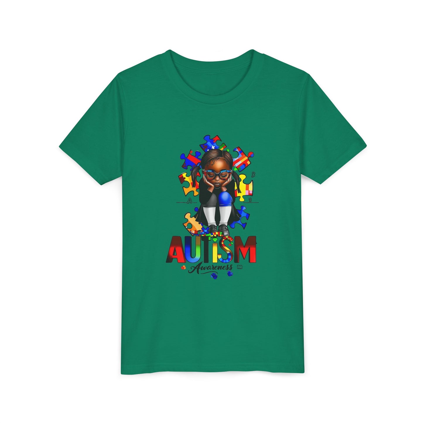 Autism Awareness Youth Tee for Girls, Black Girl Tshirt, Puzzle Piece Graphic Shirt, Autism Support Apparel, Inclusive Kid's