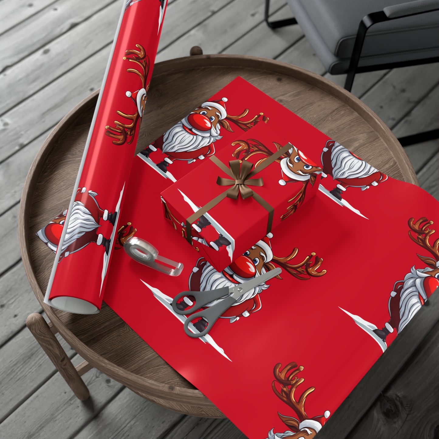 Wrapping Papers - Cheerful Cartoon Reindeer Holiday Gift Wrap, Santa Reindeer Patterned Gift Wrap, Playful