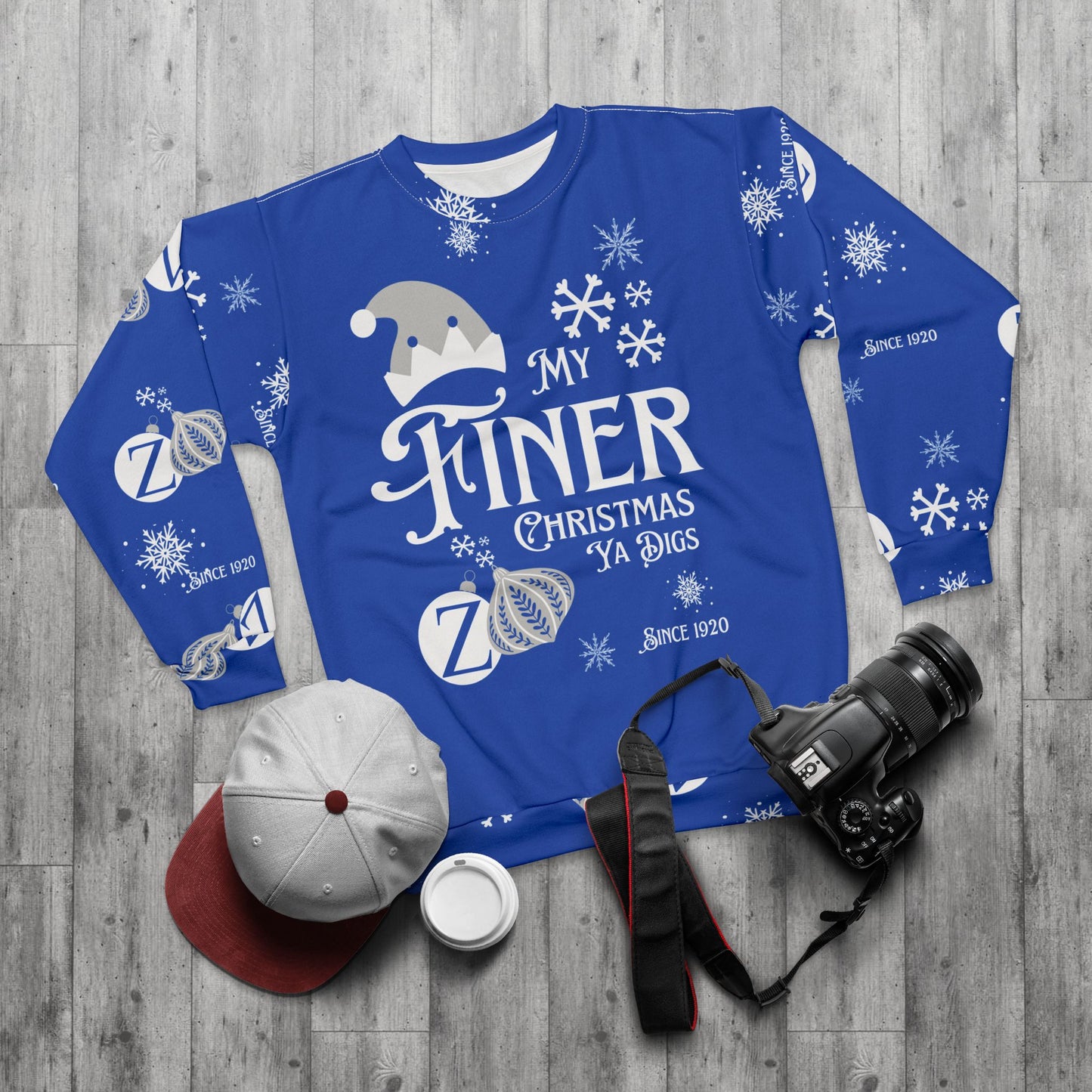 My Finer Christmas Ya Digs Sweater Royal Blue and White Zeta Inspired