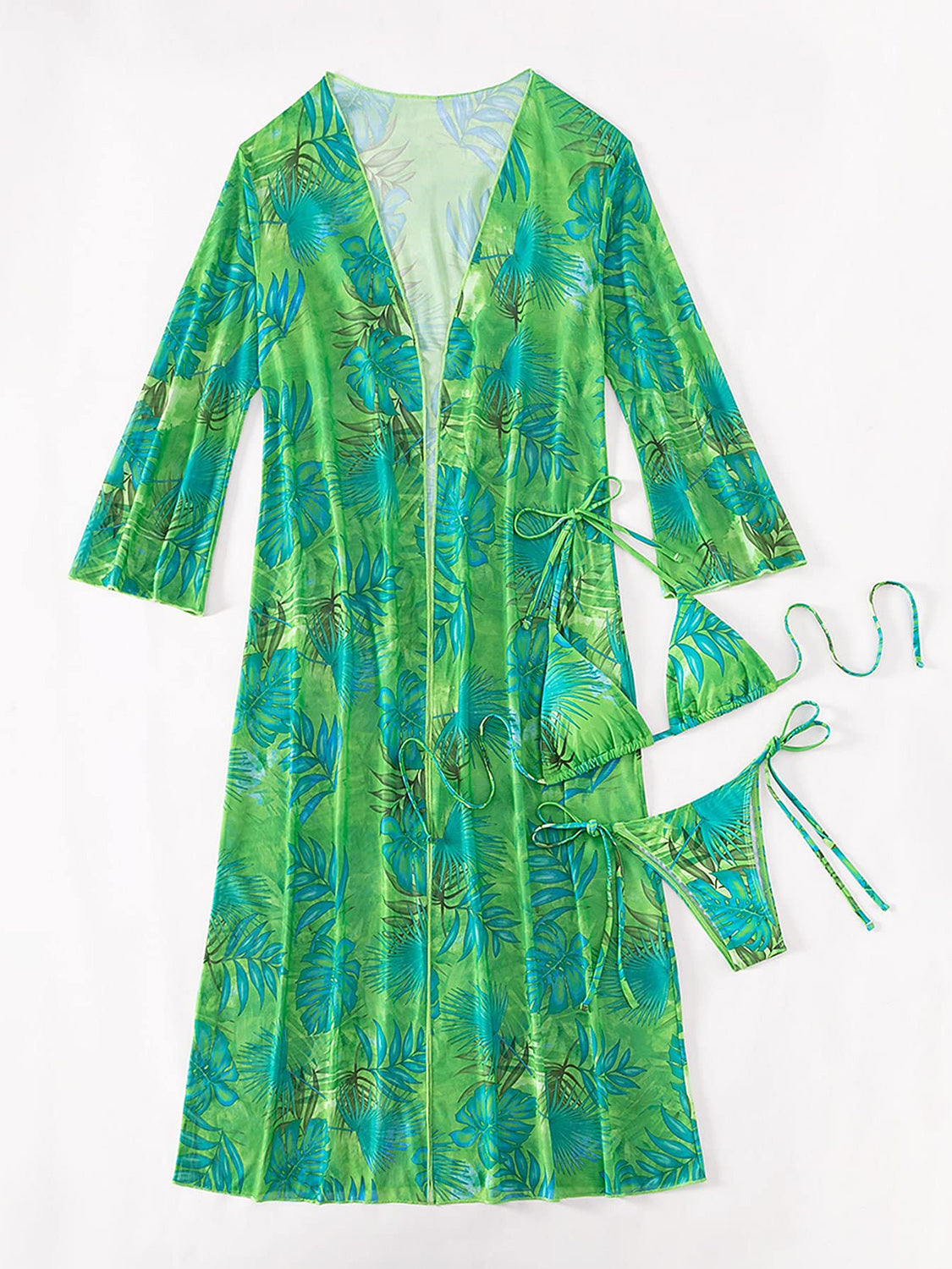 Printed Halter Neck Three-Piece Swim Set-VMA Specialties Boutique