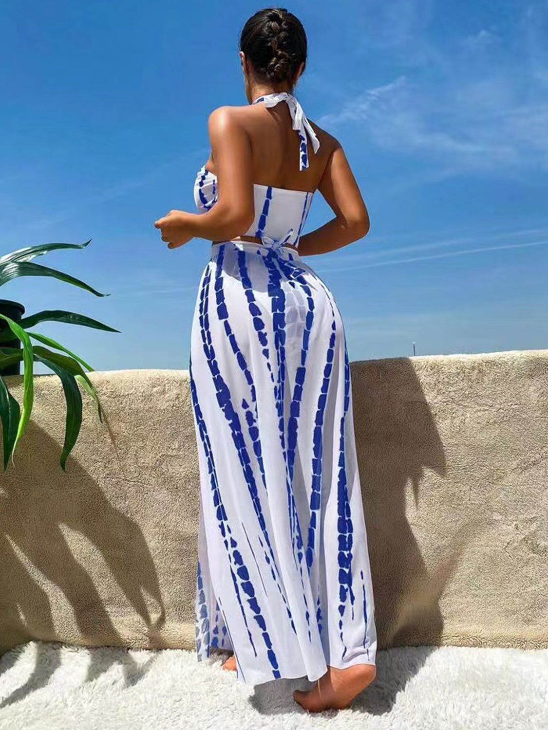 Printed Halter Neck Three-Piece Swim Set-VMA Specialties Boutique