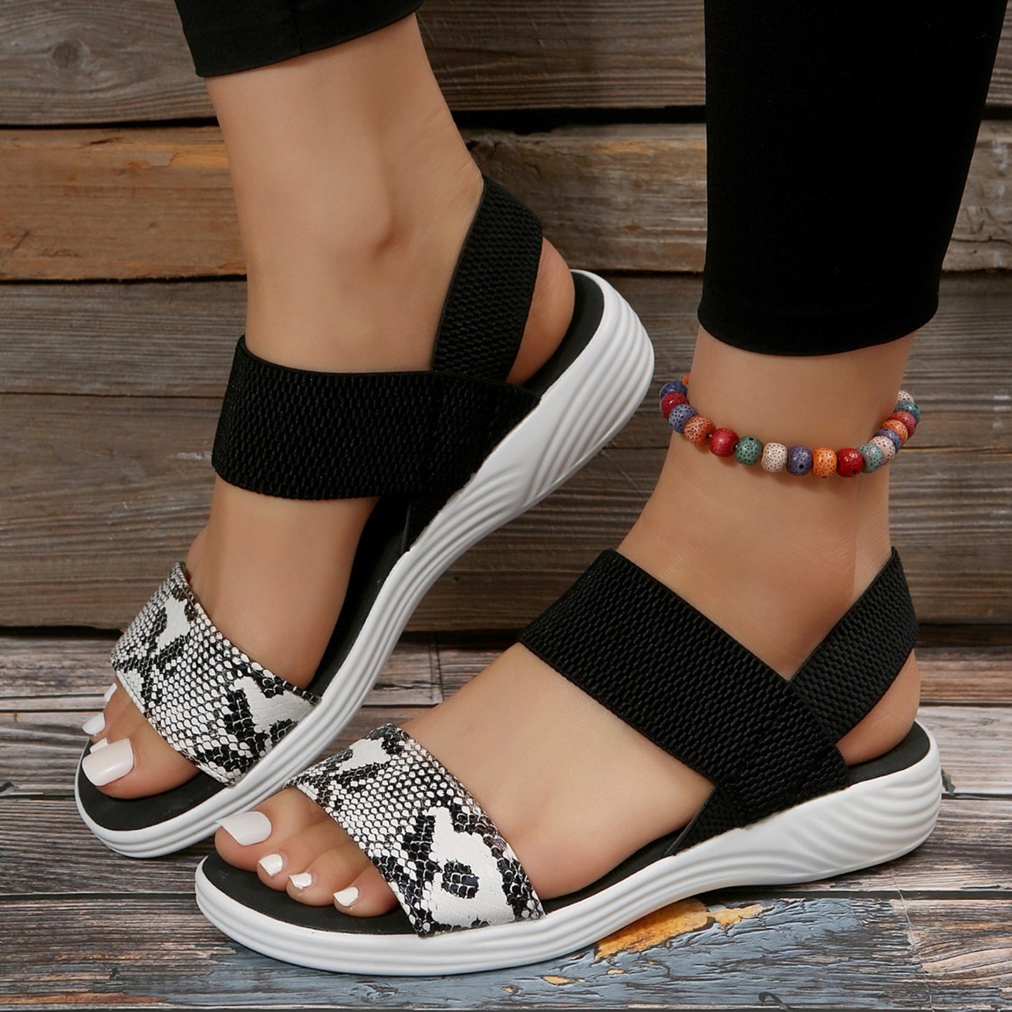 PU Leather Open Toe Low Heel Sandals-VMA Specialties Boutique